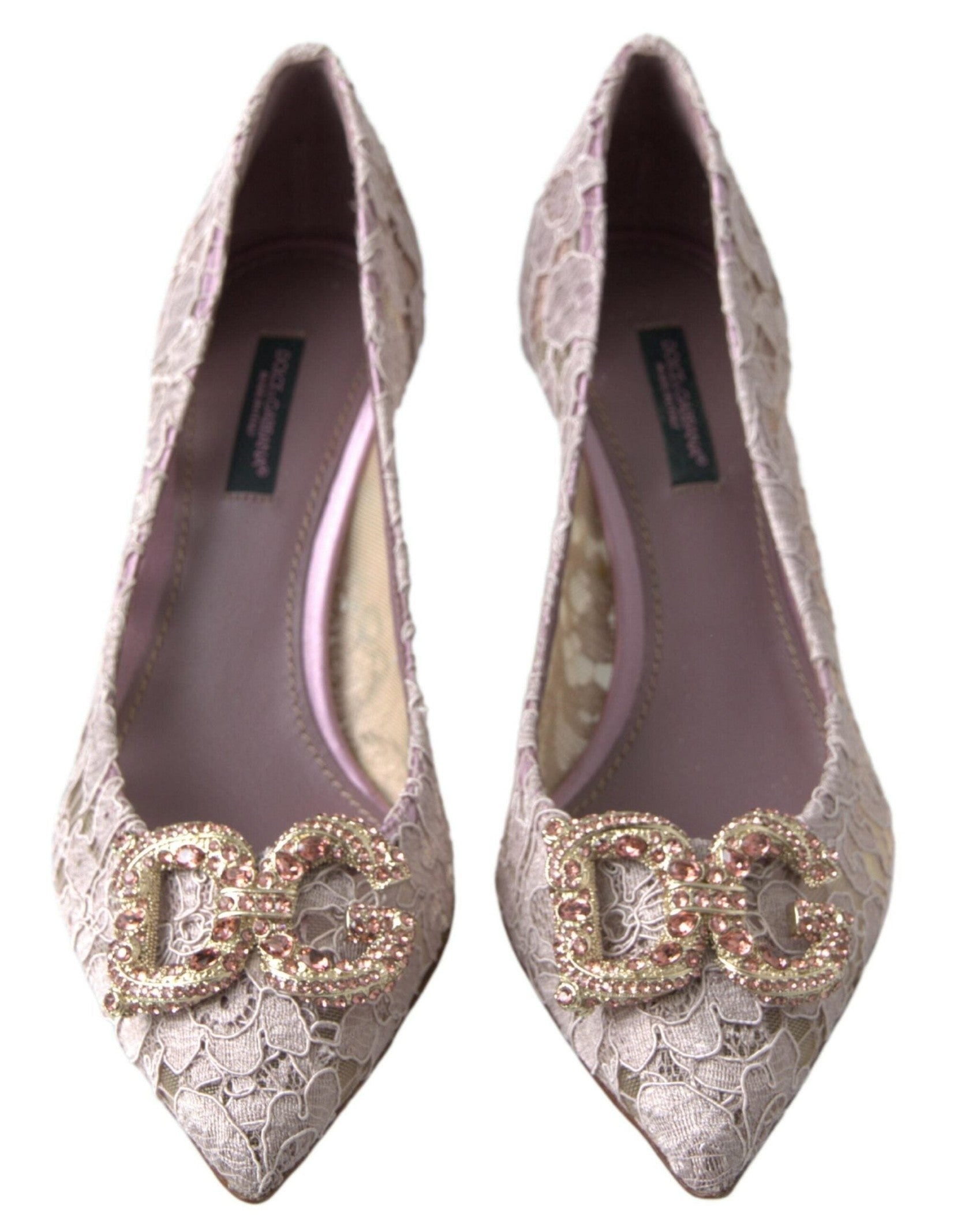 Dolce & Gabbana Pink Lace Floral Dg Crystal Pumps Shoes Heels