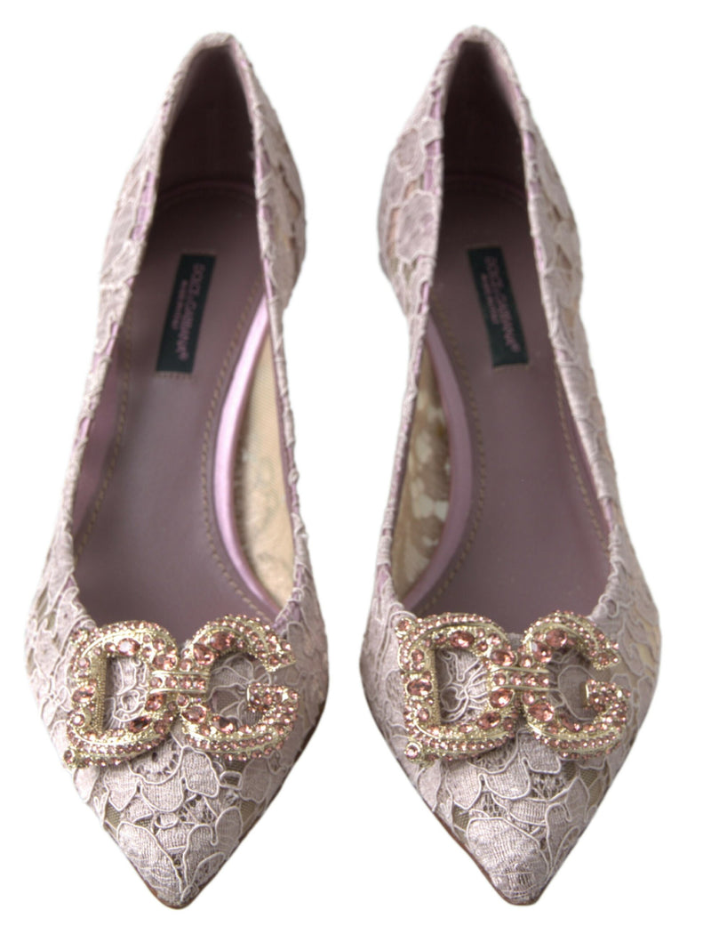Dolce & Gabbana Pink Lace Floral Dg Crystal Pumps Shoes Glam Steals