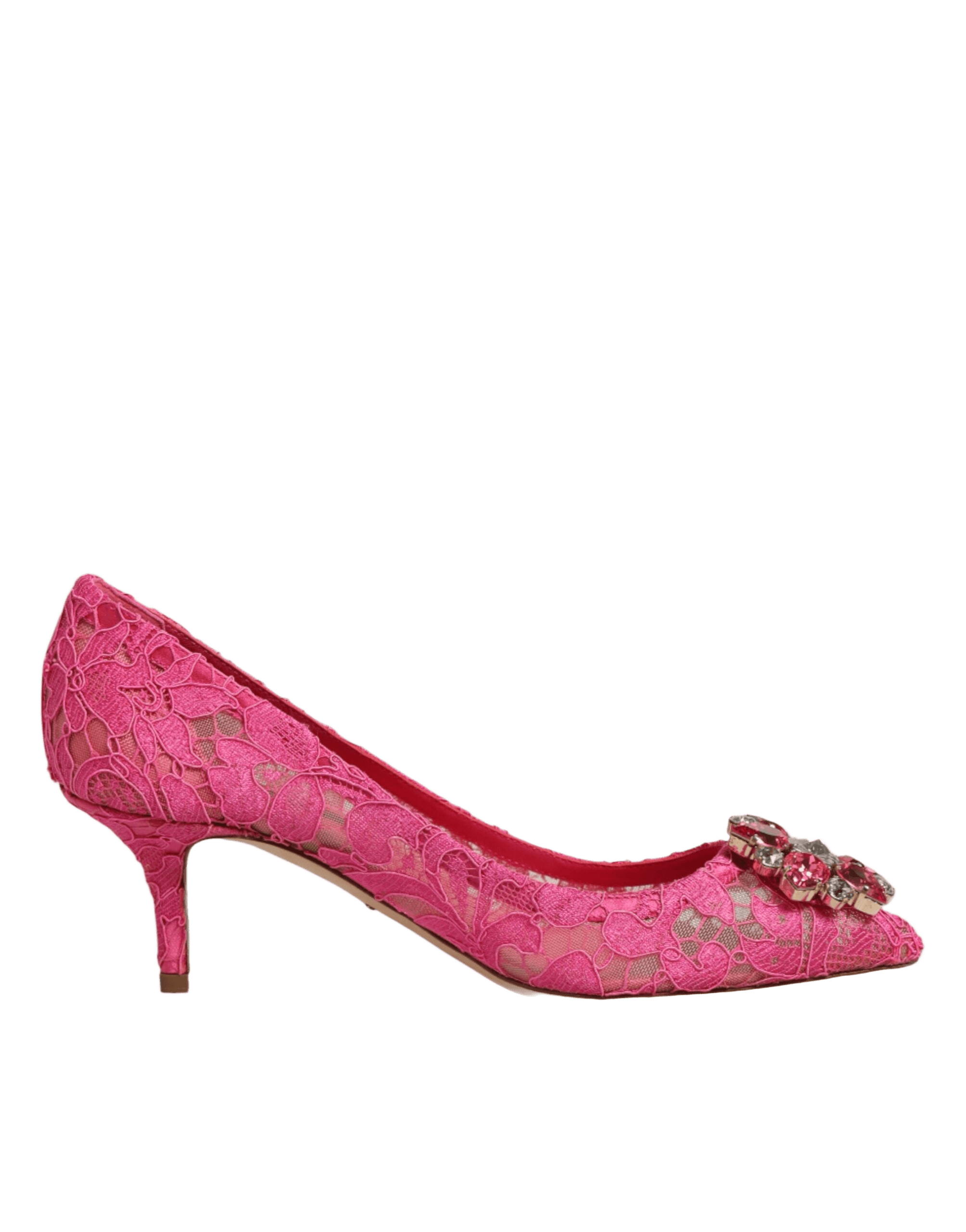 Dolce & Gabbana Pink Lace Taormina Crystal Heels Pumps Shoes Glam Steals