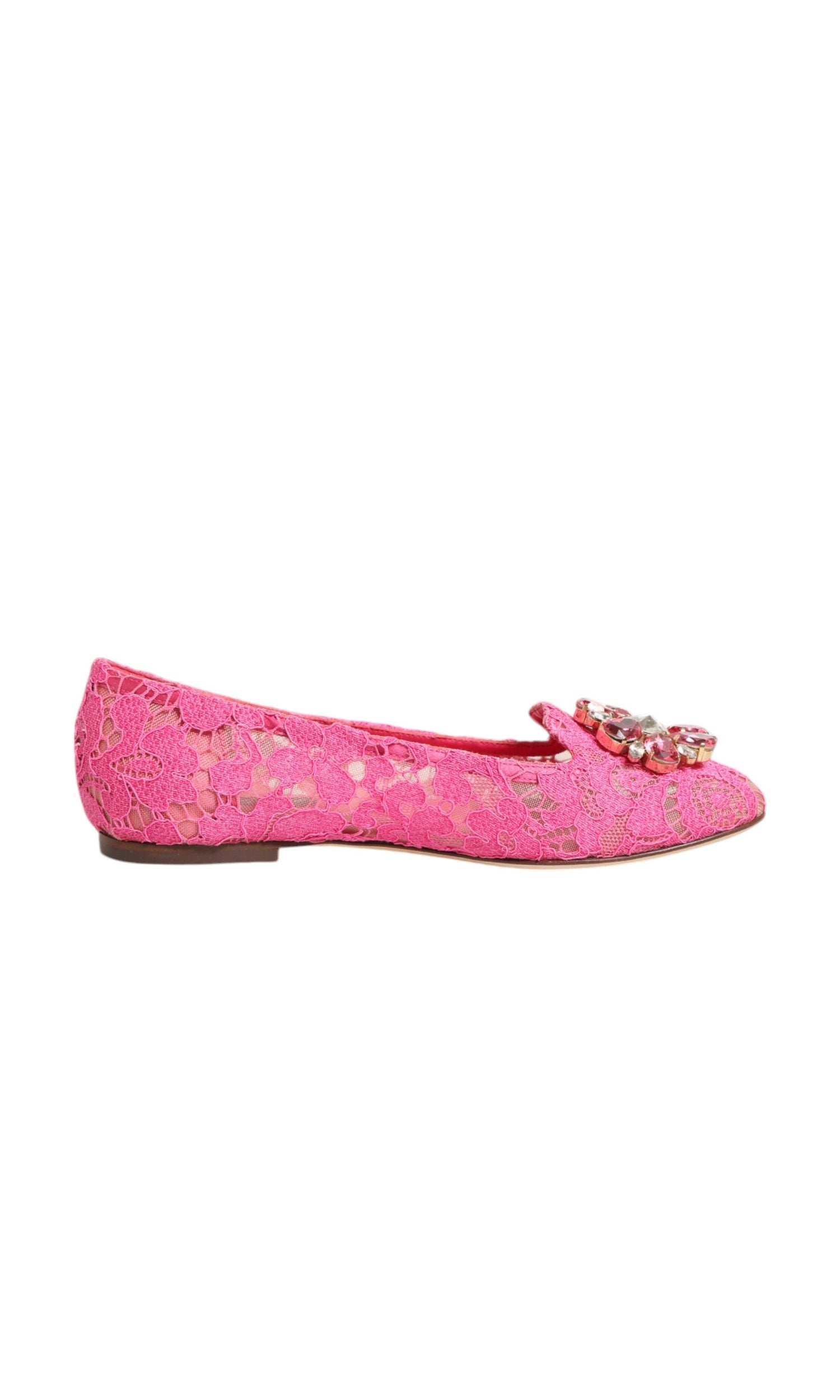 Dolce & Gabbana Pink Lace Taormina Crystals Flats Shoes Glam Steals