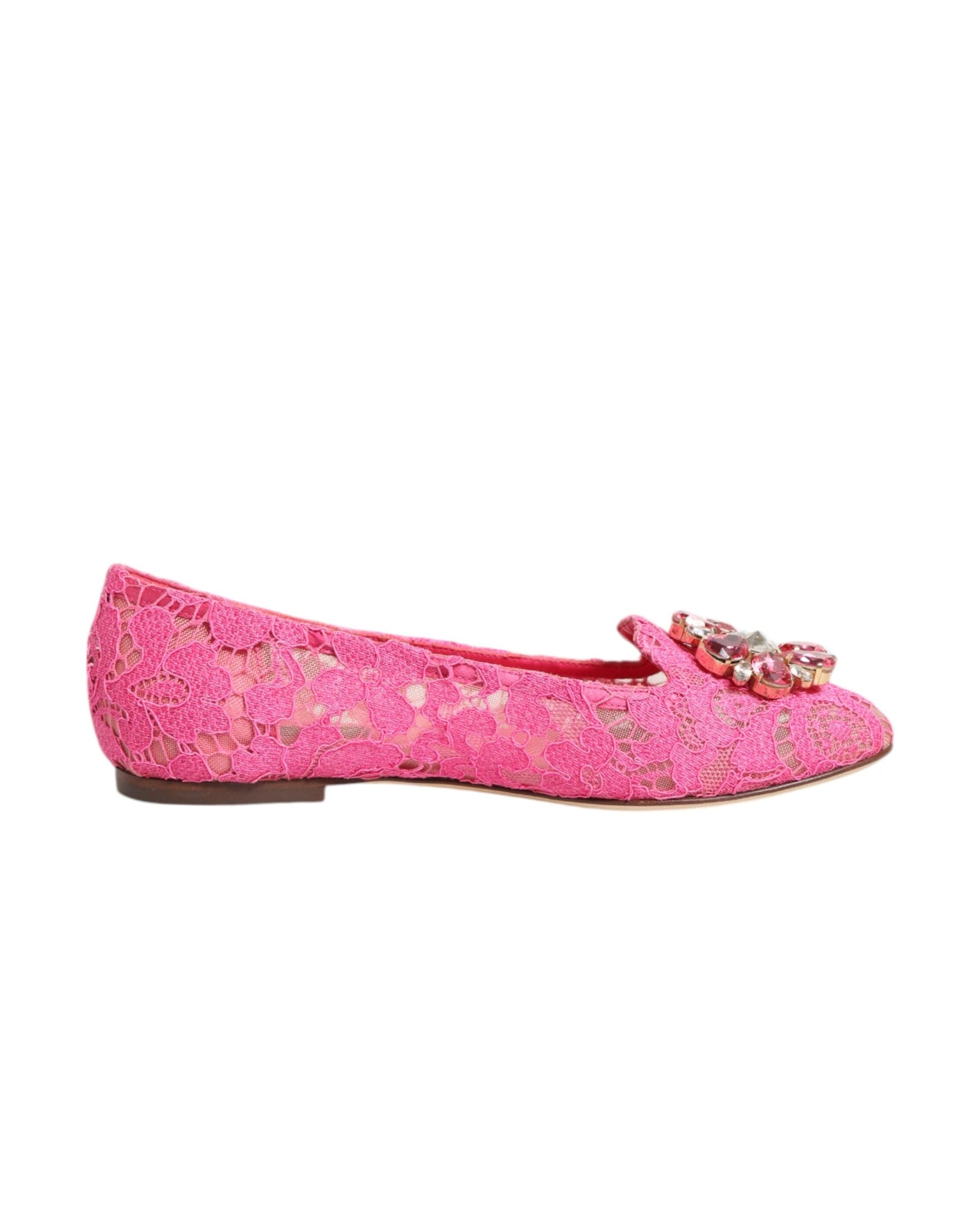 Dolce & Gabbana Pink Lace Taormina Crystals Flats Shoes Glam Steals
