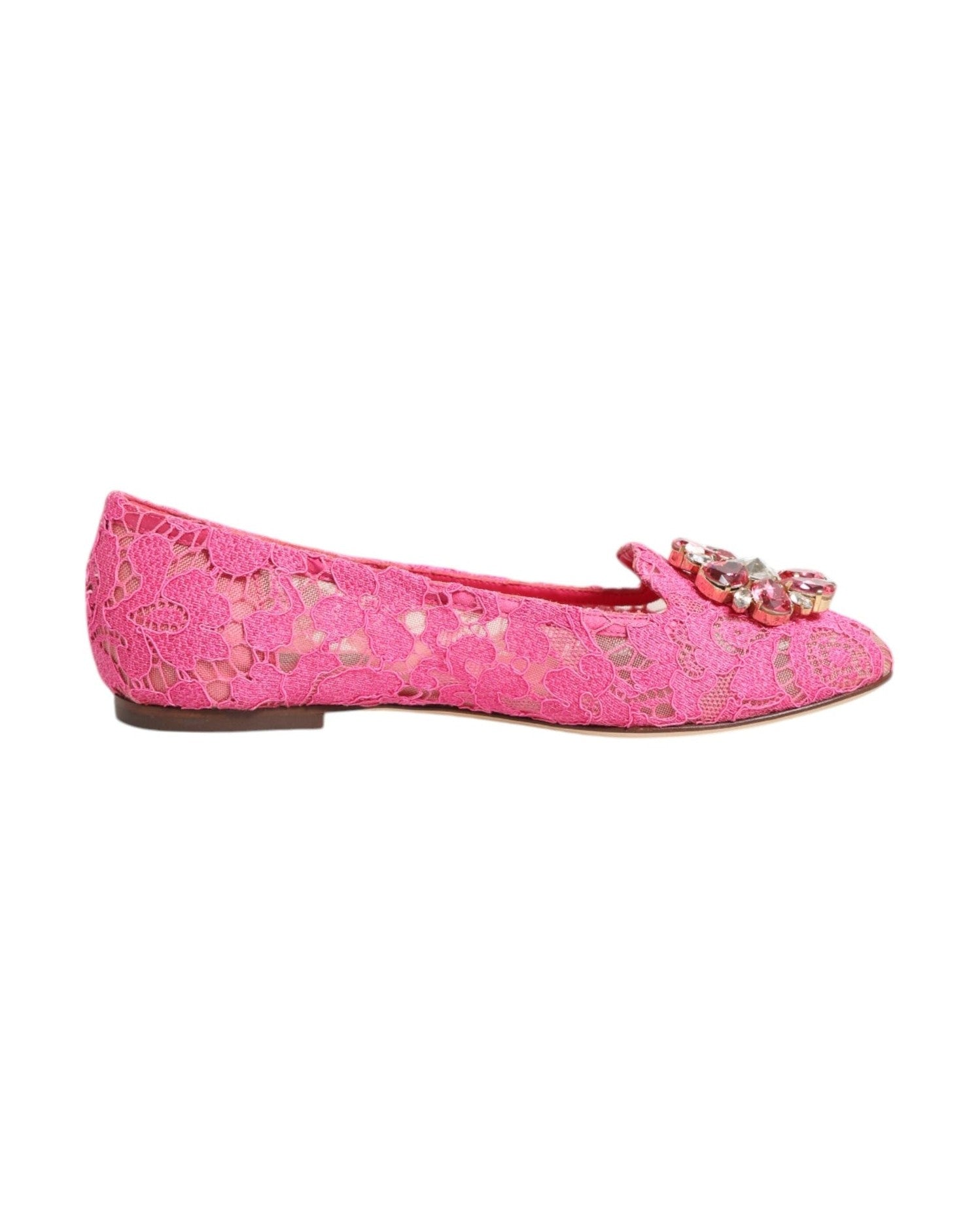 Dolce & Gabbana Pink Lace Taormina Crystals Flats Shoes Glam Steals