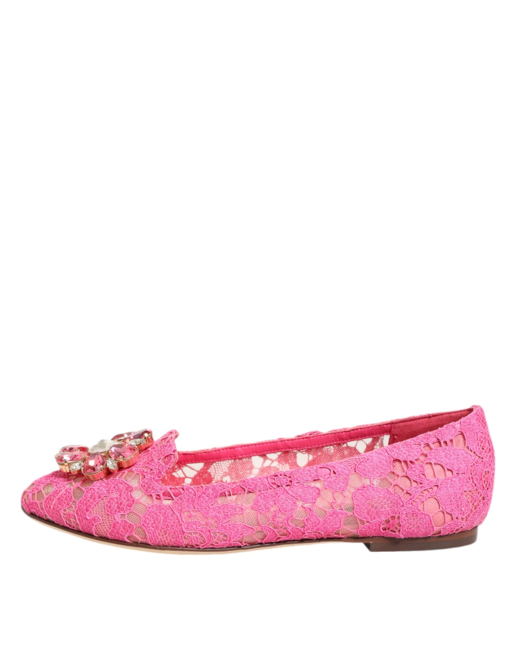 Dolce & Gabbana Pink Lace Taormina Crystals Flats Shoes Glam Steals