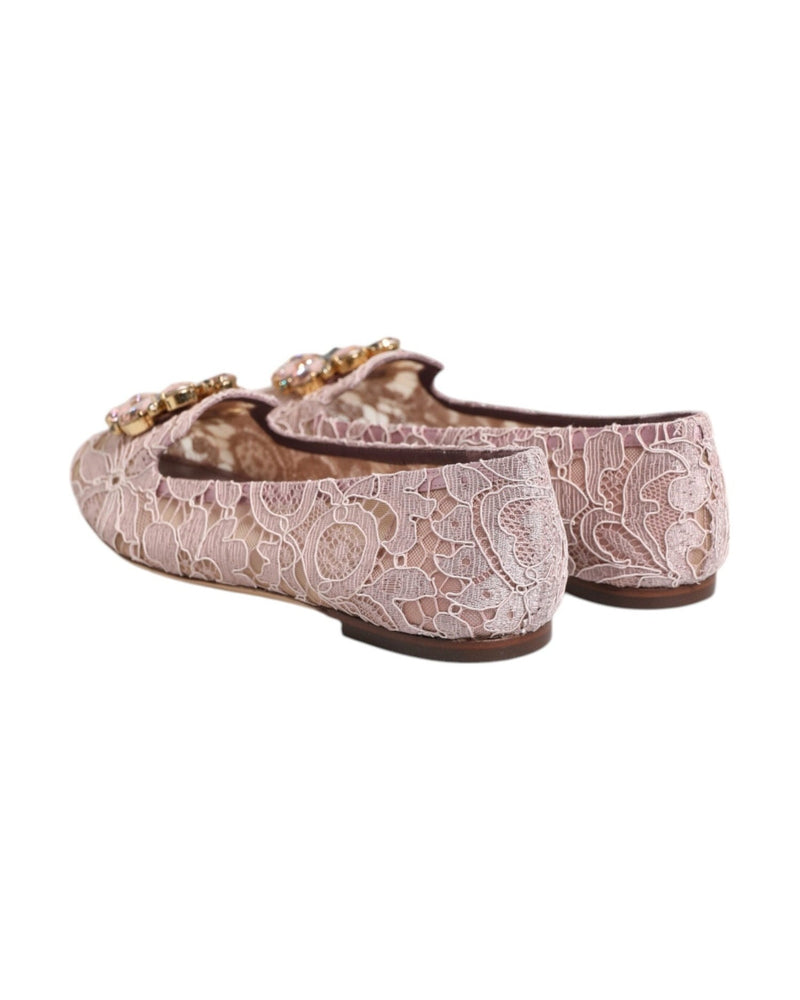 Dolce & Gabbana Pink Lace Taormina Crystals Flats Shoes Glam Steals
