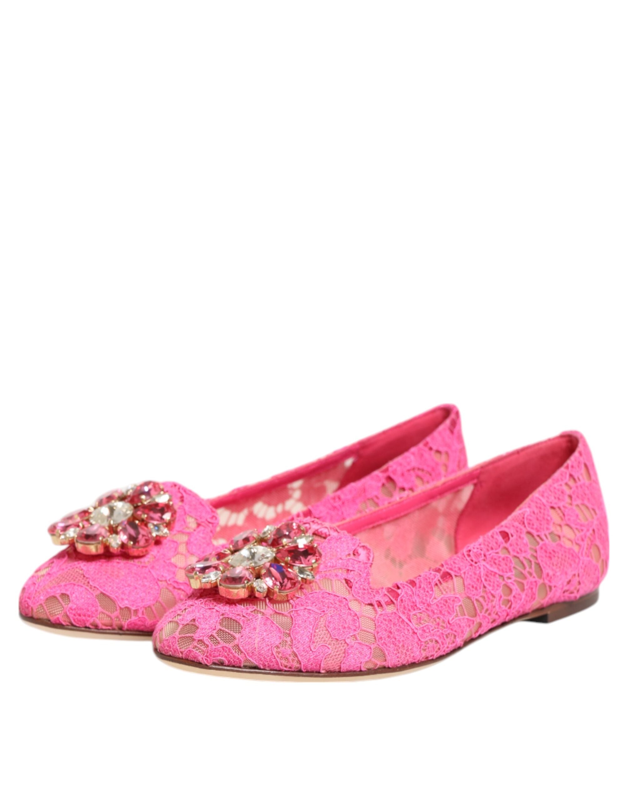 Dolce & Gabbana Pink Lace Taormina Crystals Flats Shoes Glam Steals