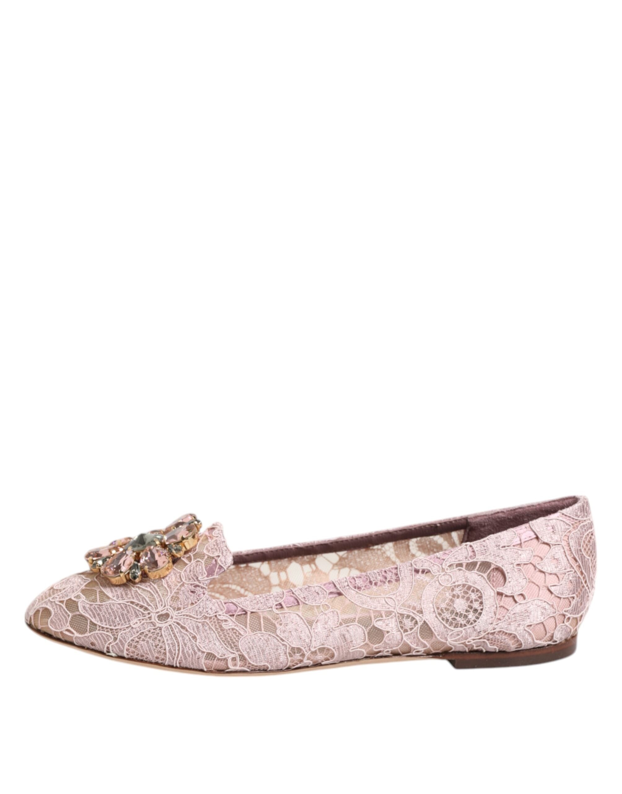 Dolce & Gabbana Pink Lace Taormina Crystals Flats Shoes Glam Steals