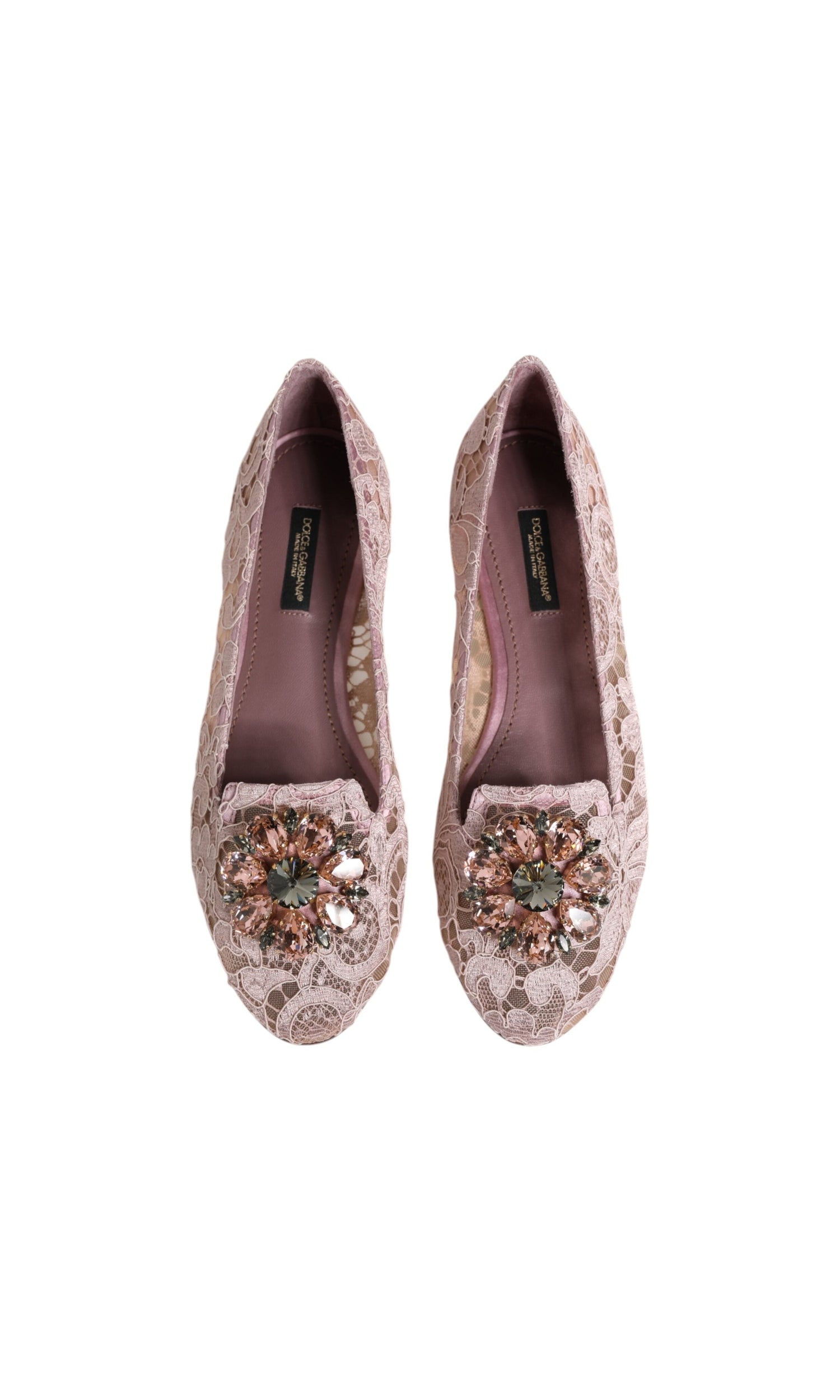 Dolce & Gabbana Pink Lace Taormina Crystals Flats Shoes Glam Steals