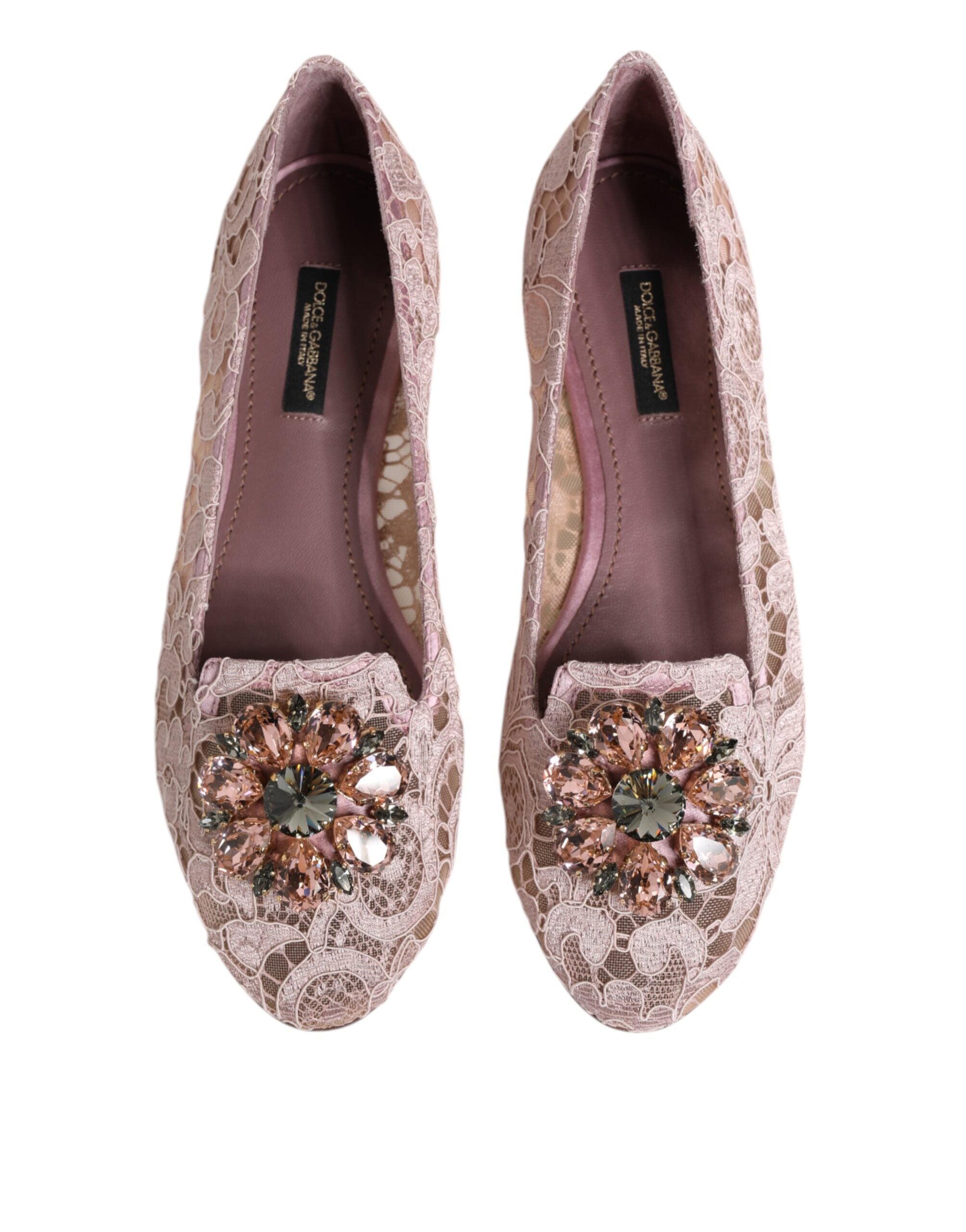 Dolce & Gabbana Pink Lace Taormina Crystals Flats Shoes Glam Steals