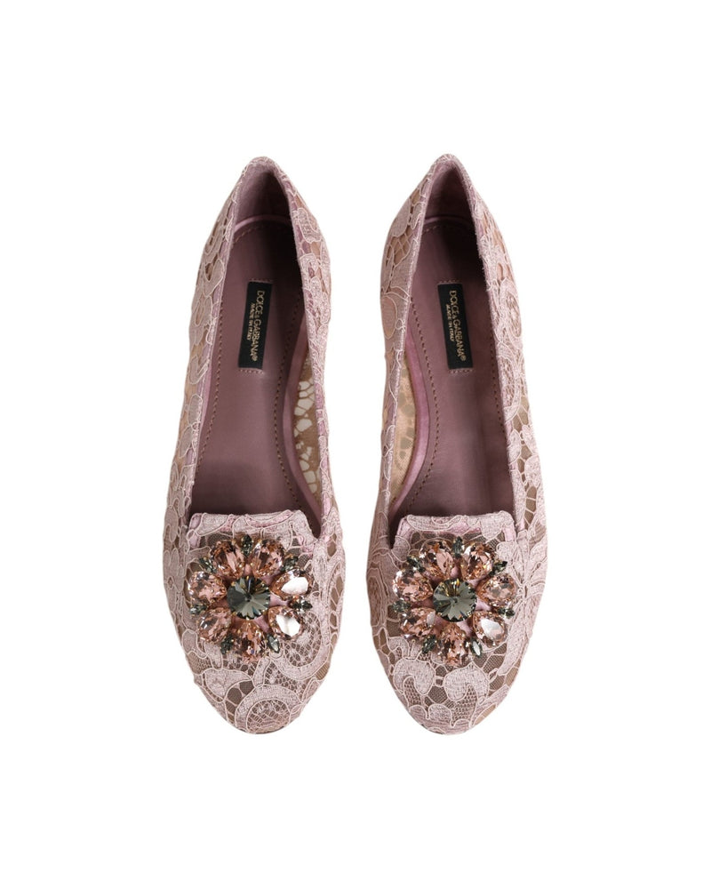 Dolce & Gabbana Pink Lace Taormina Crystals Flats Shoes Glam Steals