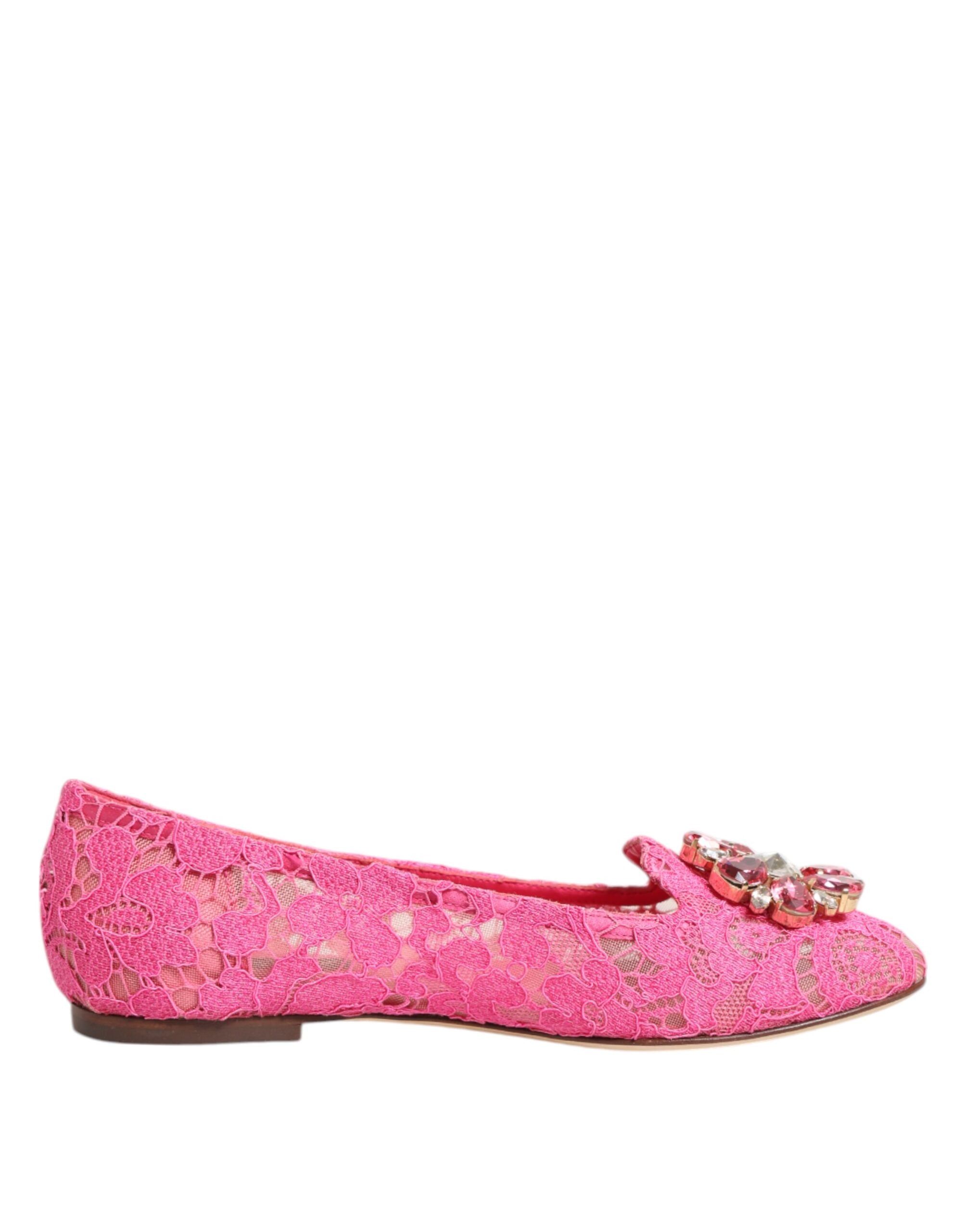 Dolce & Gabbana Pink Lace Taormina Crystals Flats Shoes Glam Steals
