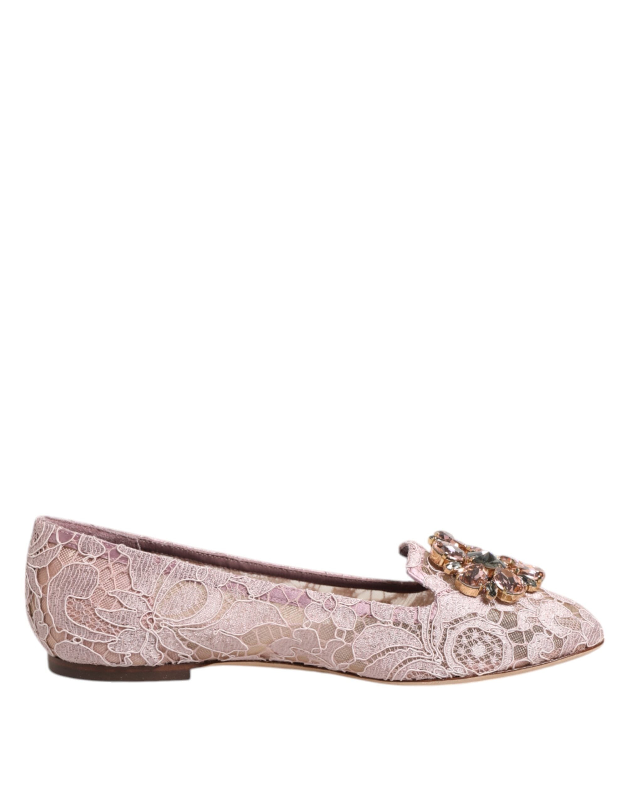 Dolce & Gabbana Pink Lace Taormina Crystals Flats Shoes Glam Steals