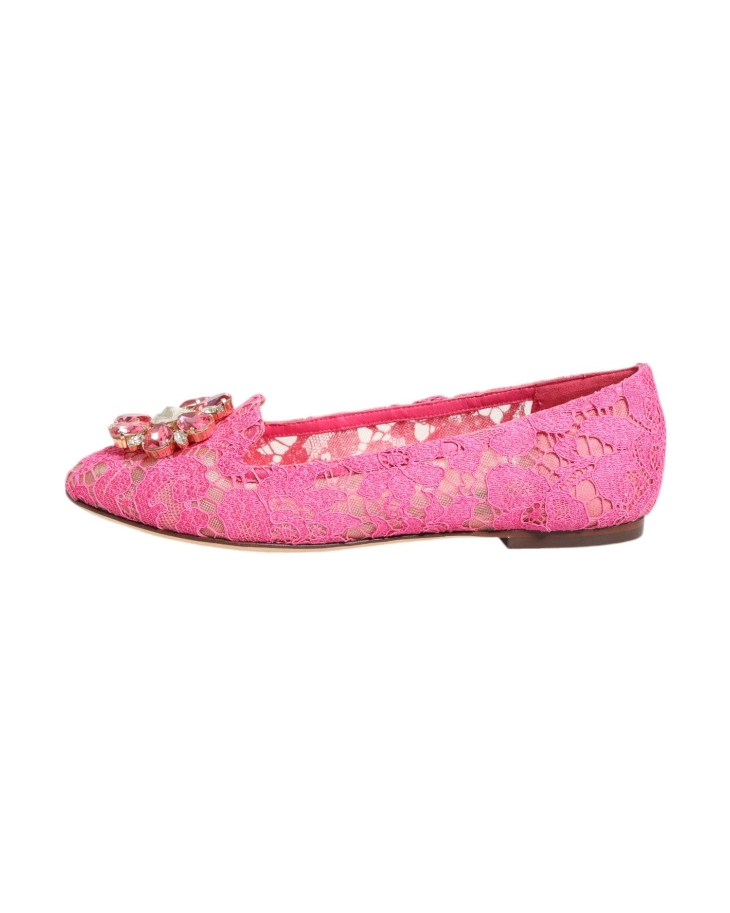 Dolce & Gabbana Pink Lace Taormina Crystals Flats Shoes Glam Steals