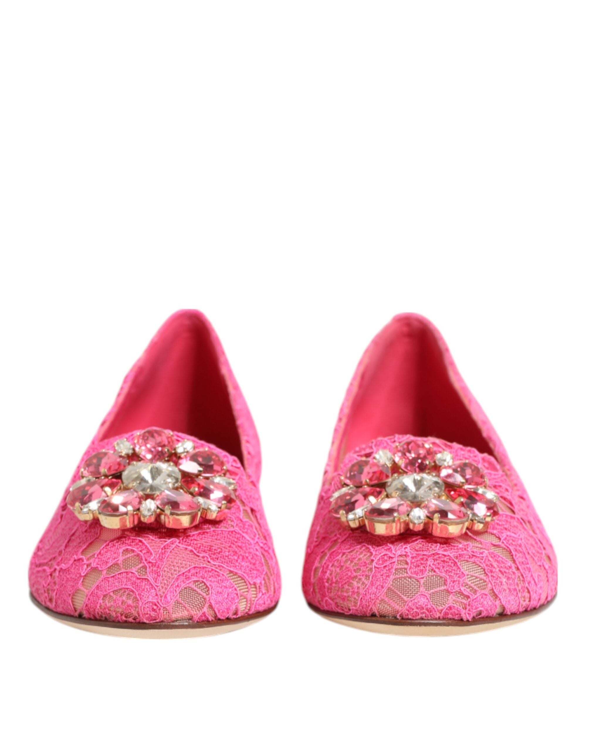 Dolce & Gabbana Pink Lace Taormina Crystals Flats Shoes Glam Steals
