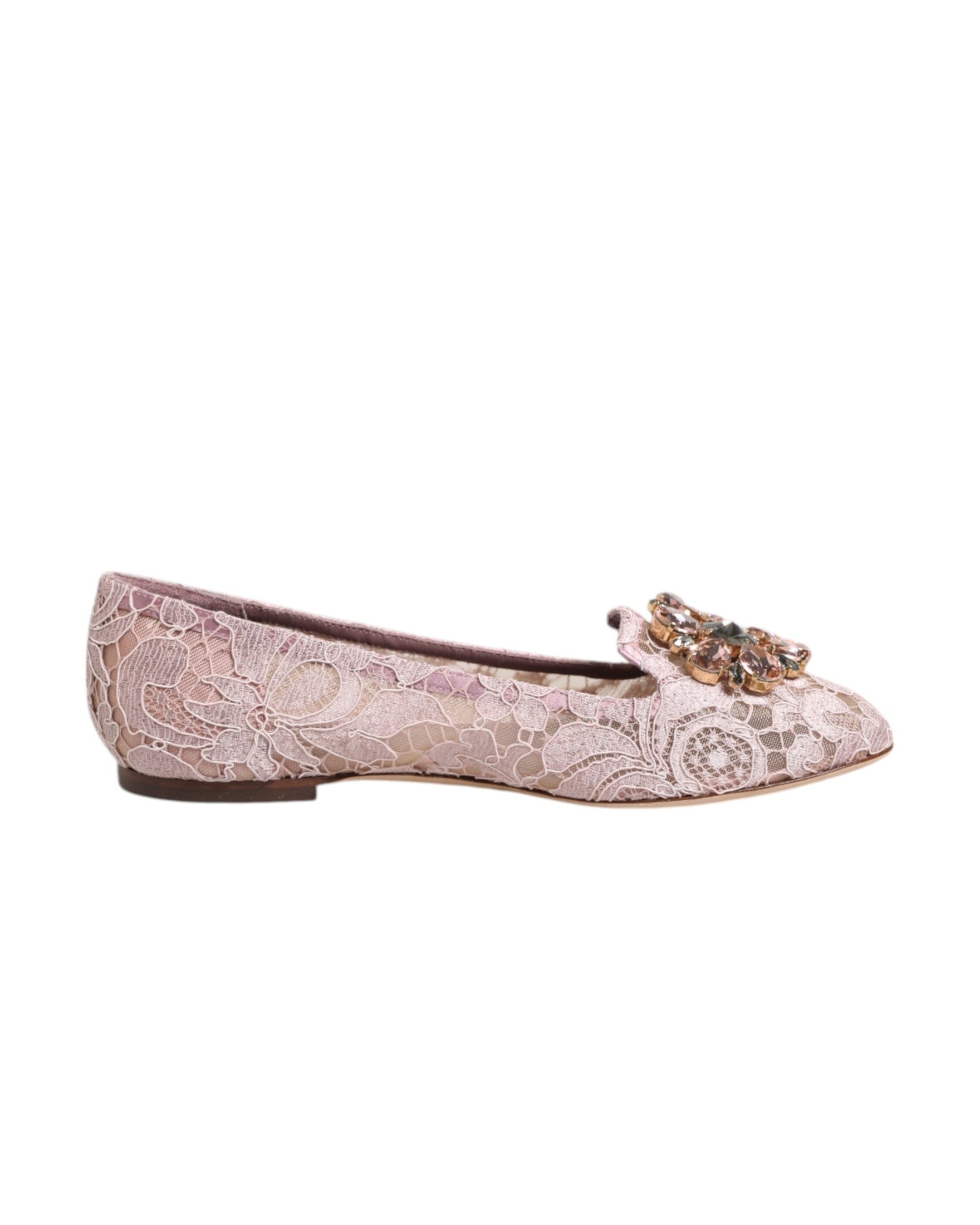 Dolce & Gabbana Pink Lace Taormina Crystals Flats Shoes Glam Steals