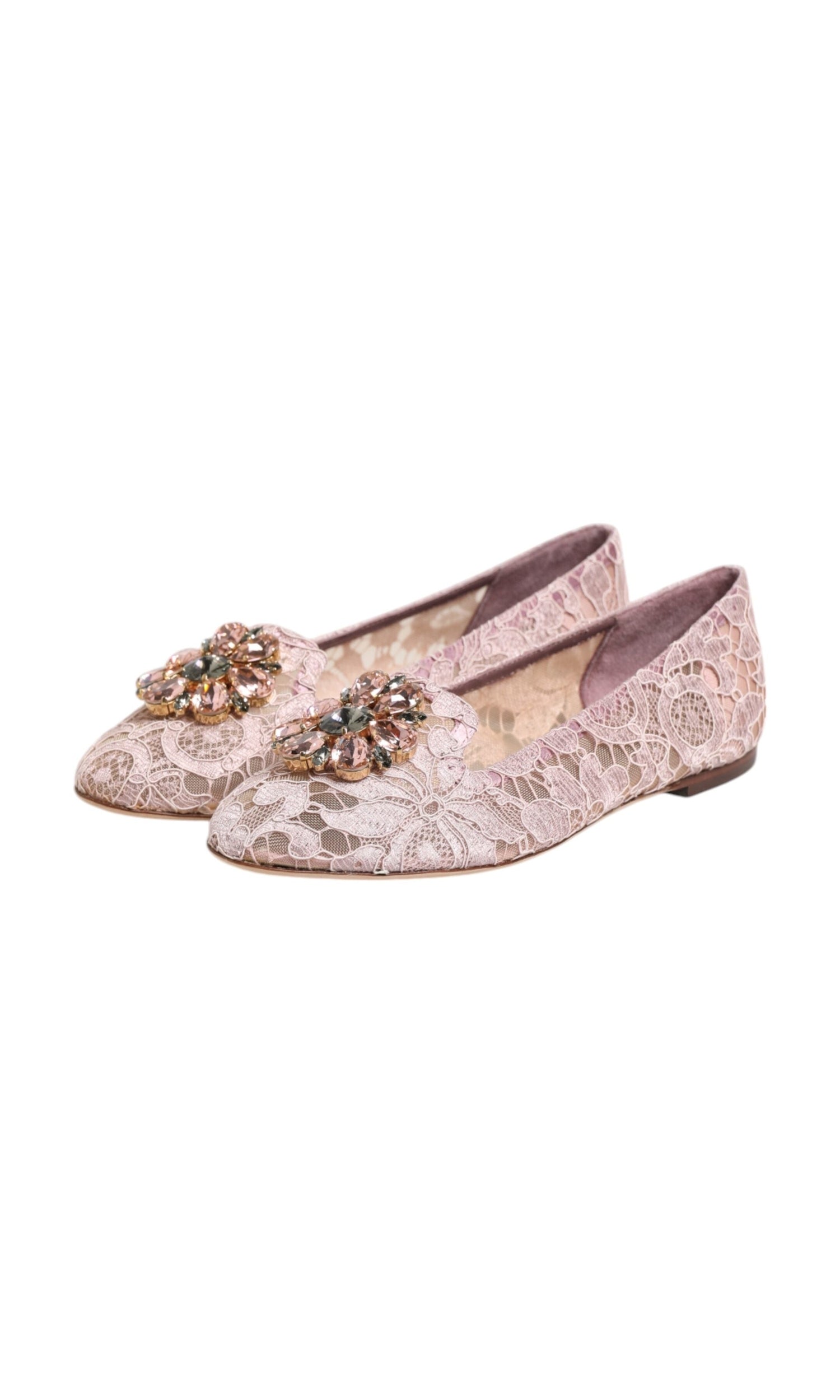 Dolce & Gabbana Pink Lace Taormina Crystals Flats Shoes Glam Steals