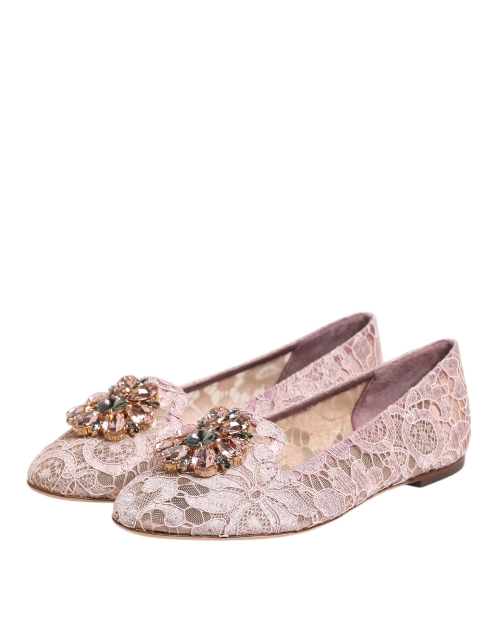 Dolce & Gabbana Pink Lace Taormina Crystals Flats Shoes Glam Steals