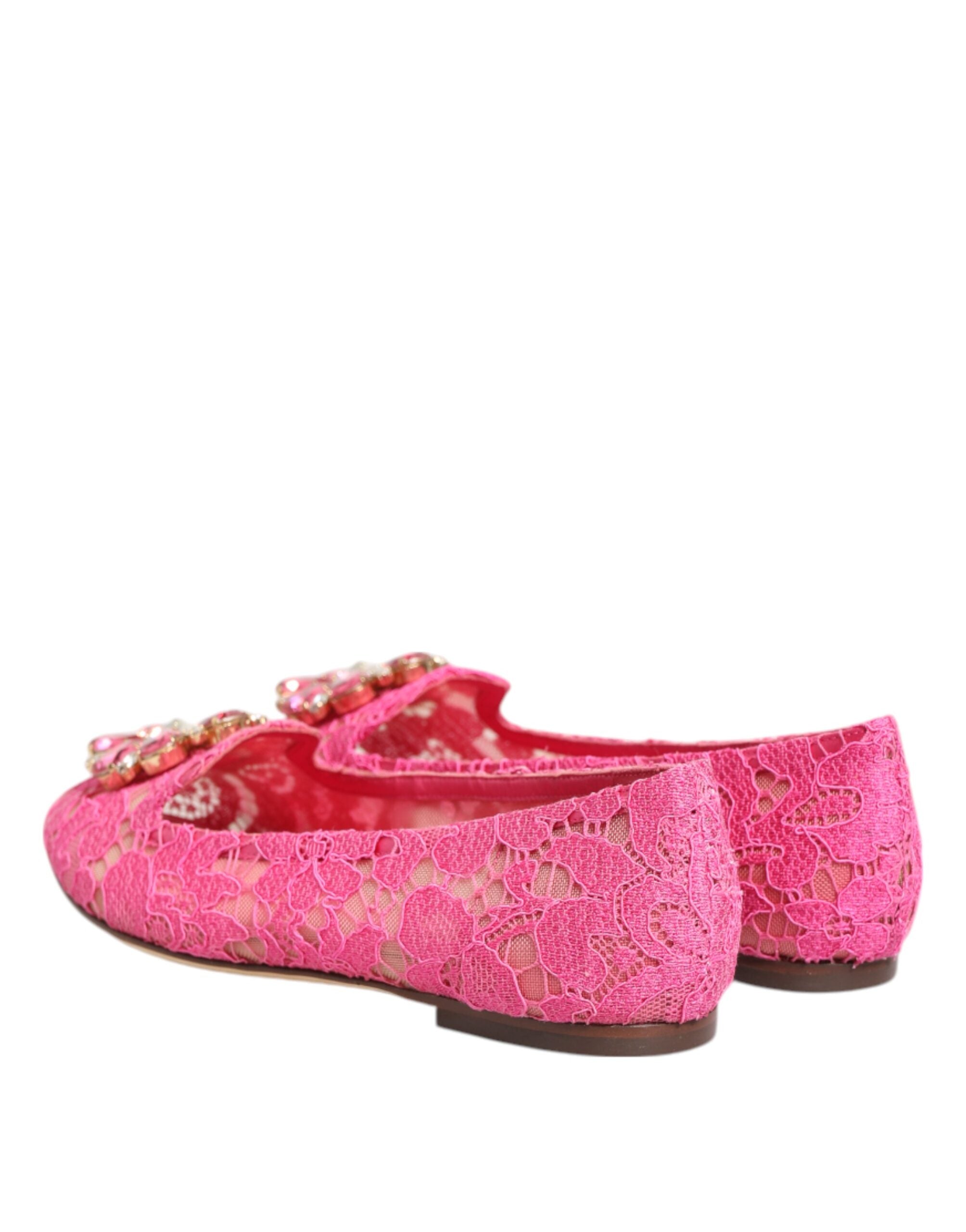 Dolce & Gabbana Pink Lace Taormina Crystals Flats Shoes Glam Steals