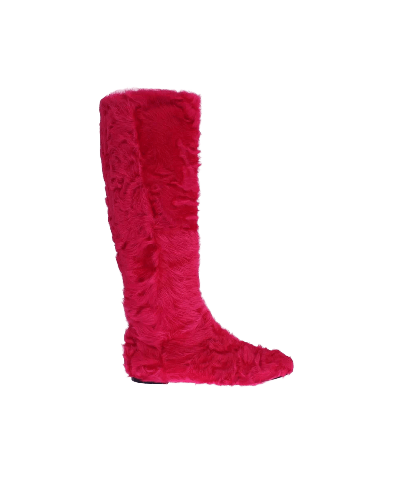 Dolce & Gabbana Pink Lamb Fur Leather Flat Boots Shoes Glam Steals