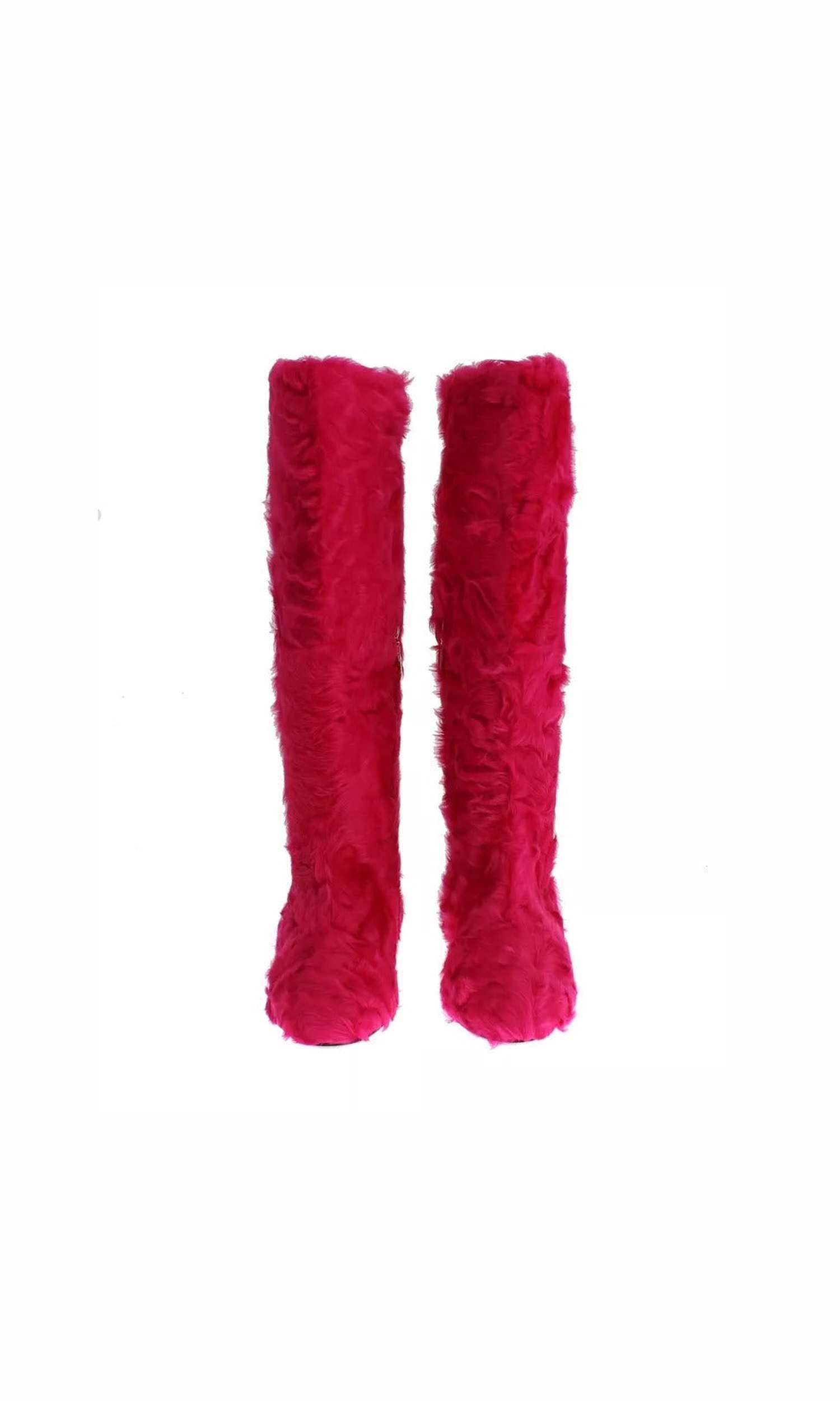 Dolce & Gabbana Pink Lamb Fur Leather Flat Boots Shoes Glam Steals
