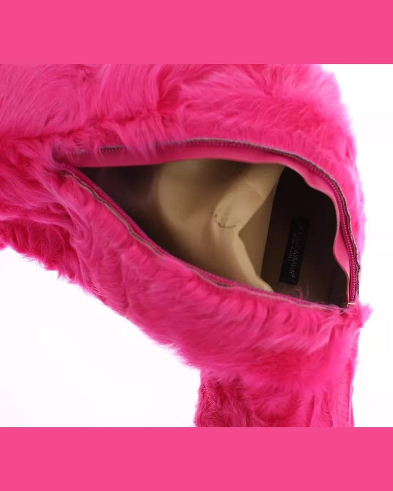 Dolce & Gabbana Pink Lamb Fur Leather Flat Boots Shoes Glam Steals