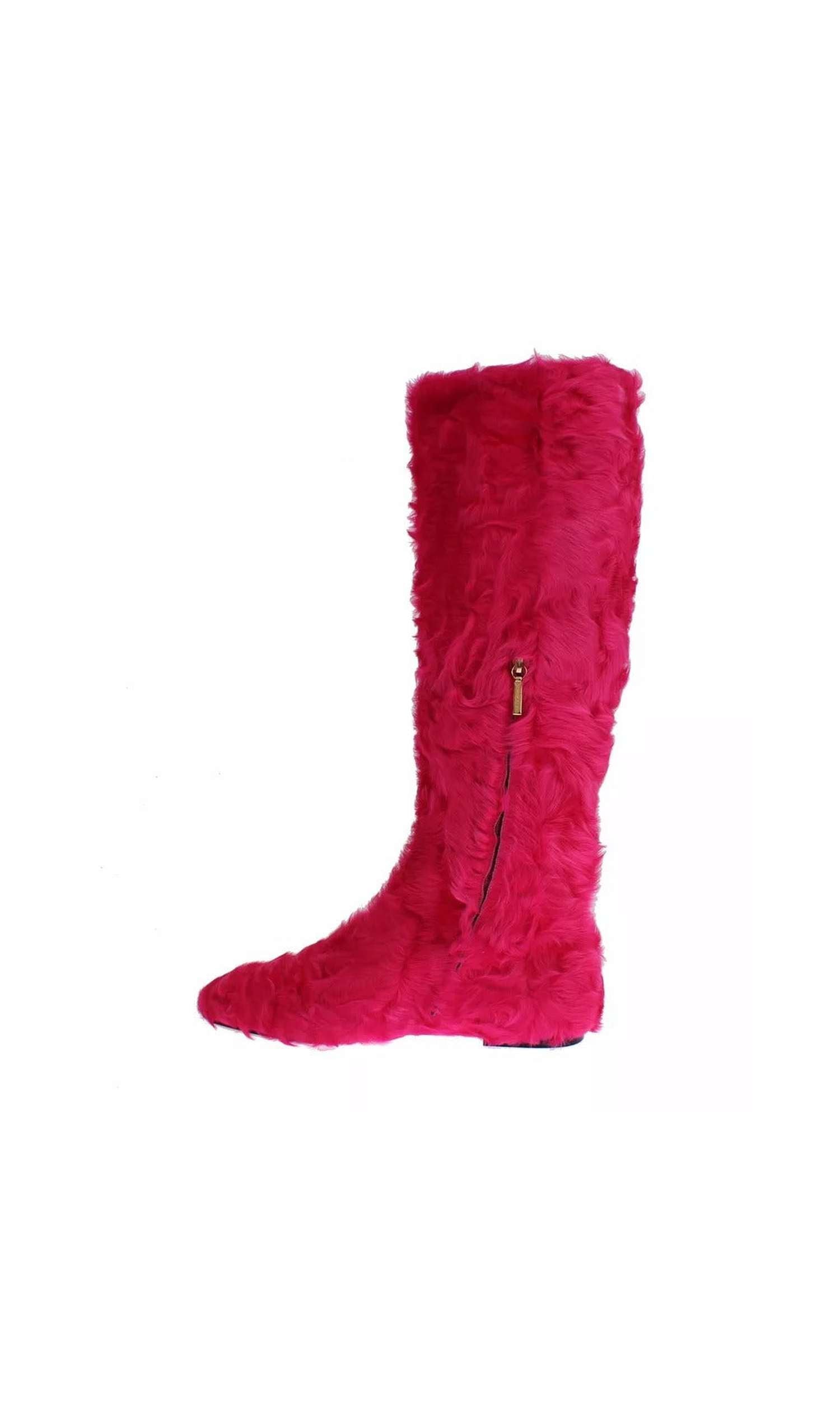 Dolce & Gabbana Pink Lamb Fur Leather Flat Boots Shoes Glam Steals