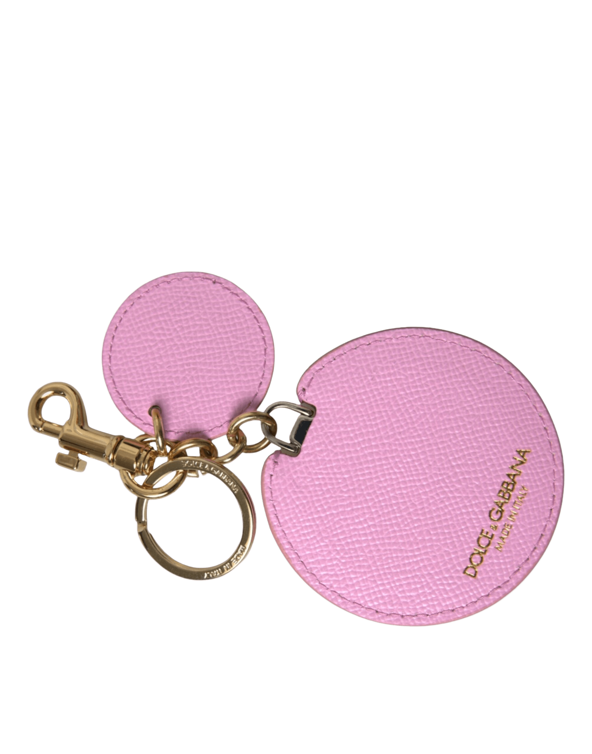 Dolce & Gabbana Pink Leather Calf Gold Metal Logo Print Keyring Keychain Glam Steals