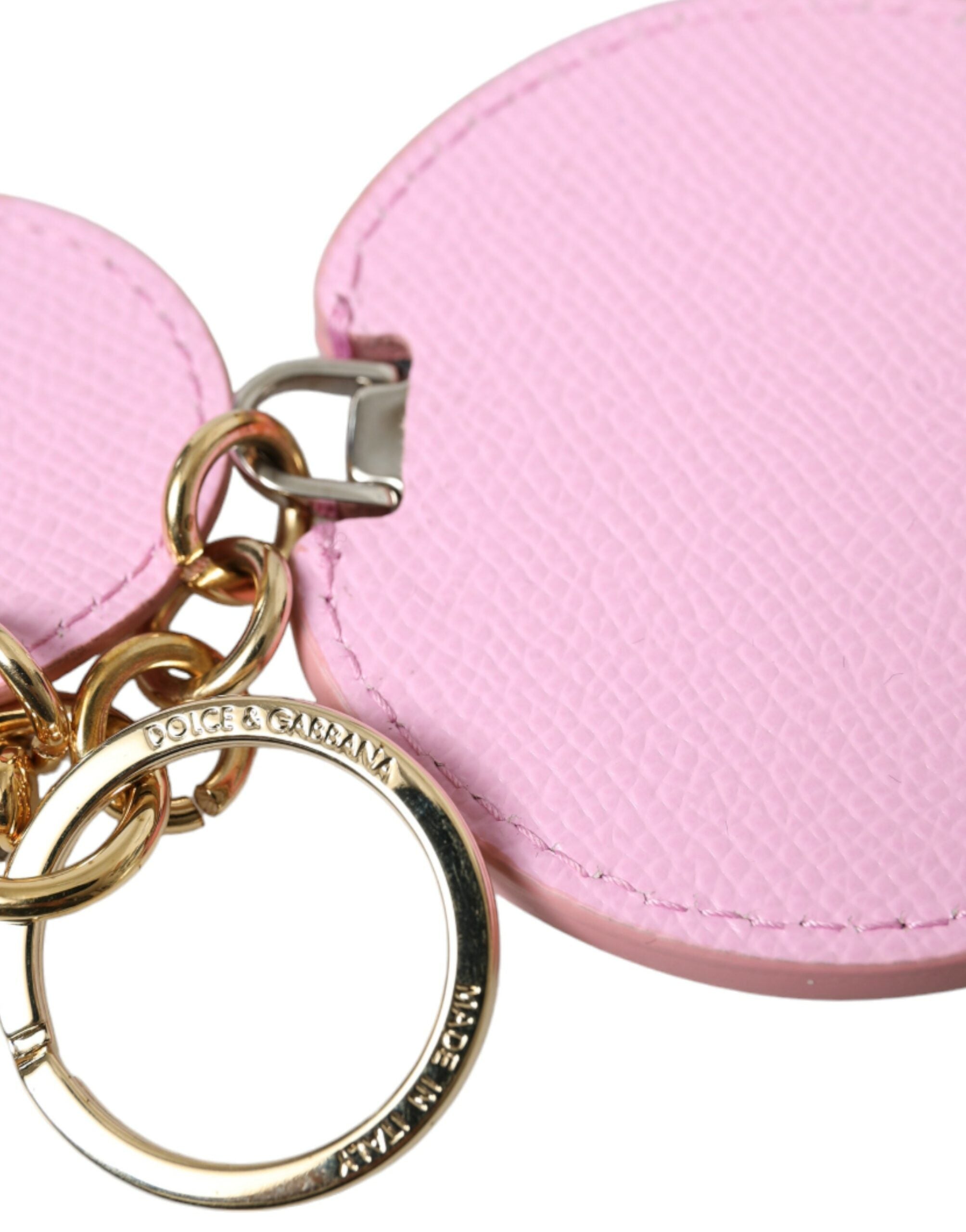 Dolce & Gabbana Pink Leather Calf Gold Metal Logo Print Keyring Keychain Glam Steals