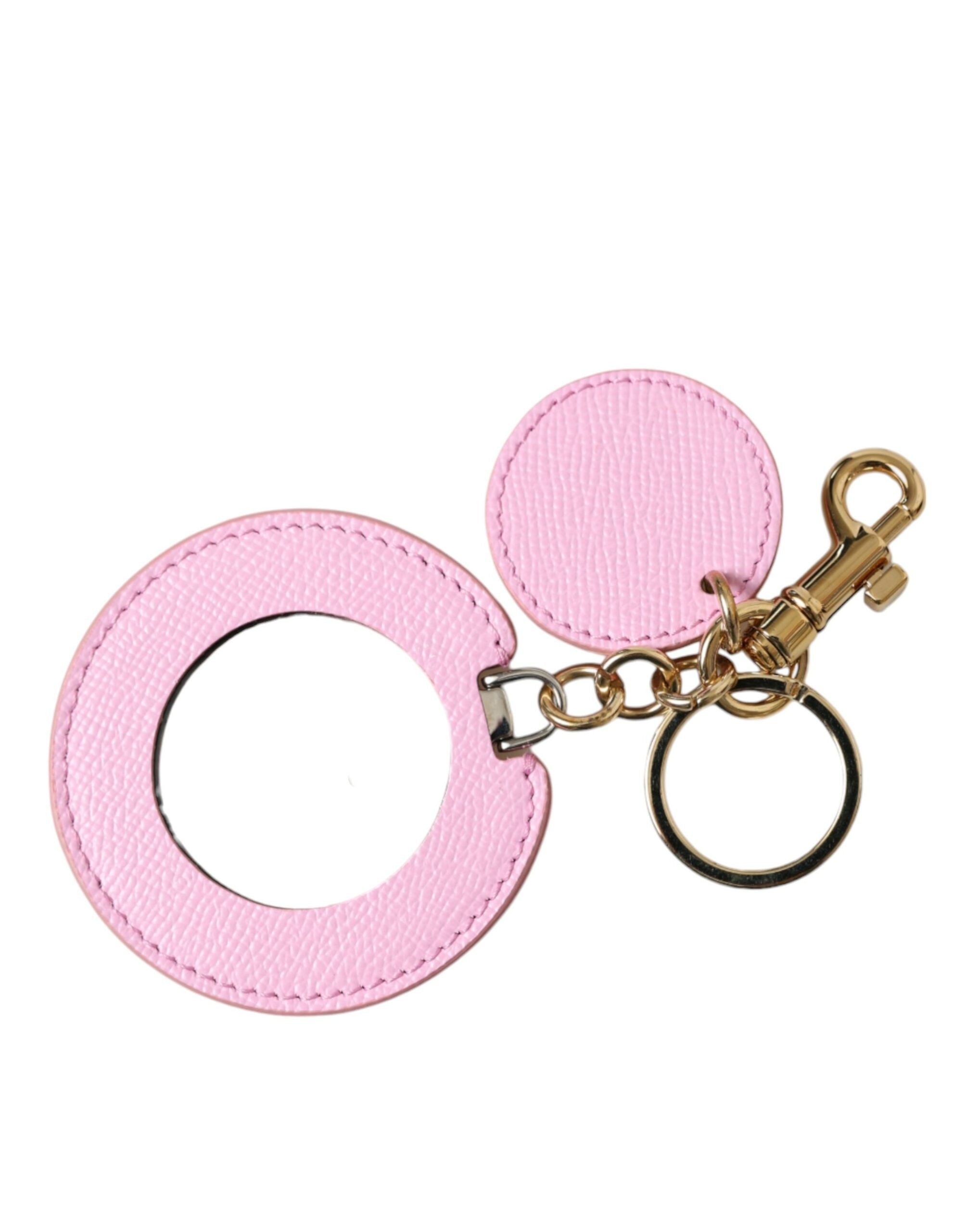 Dolce & Gabbana Pink Leather Calf Gold Metal Logo Print Keyring Keychain Glam Steals