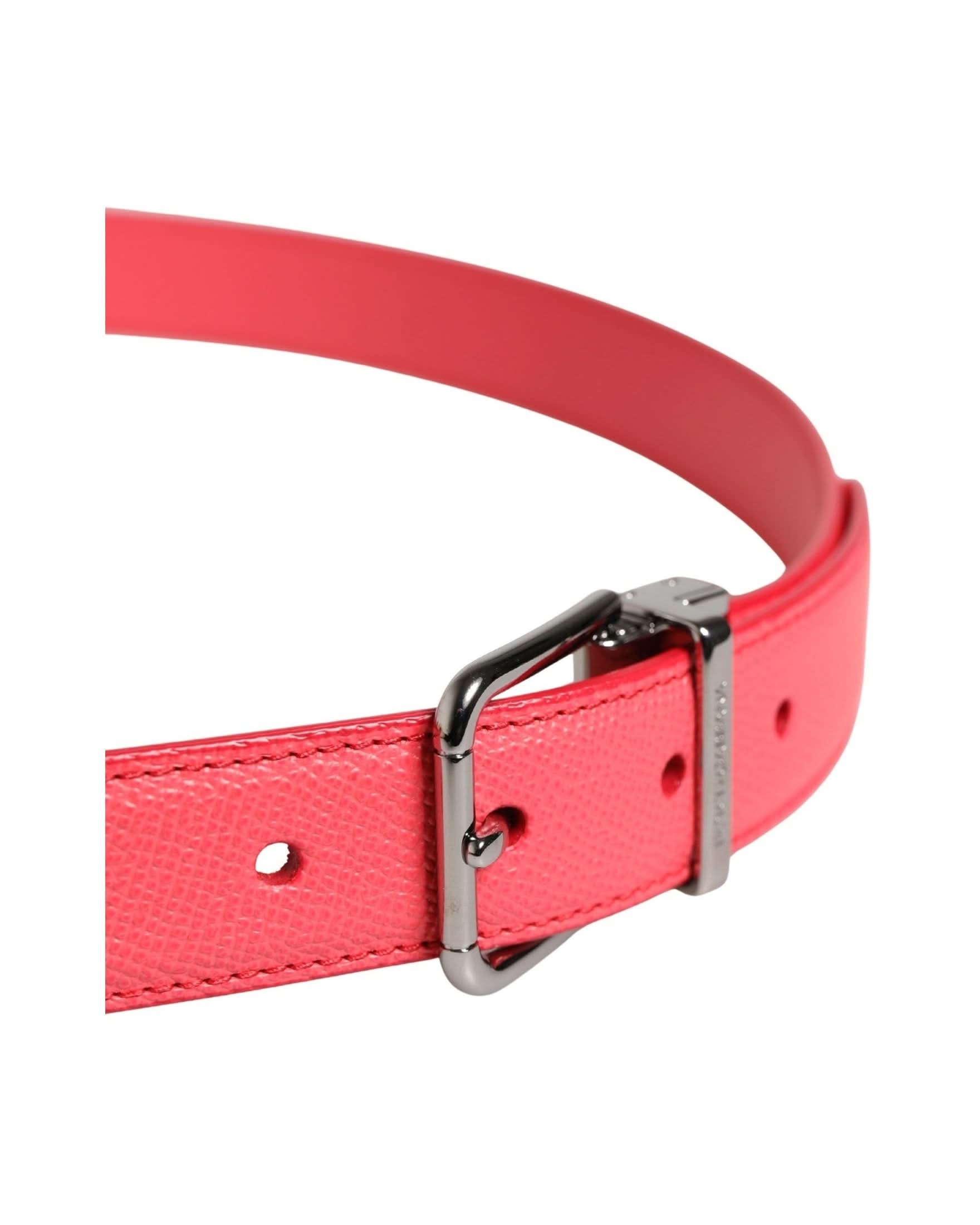 Dolce & Gabbana Pink Leather Calf Silver Metal Buckle Belt 