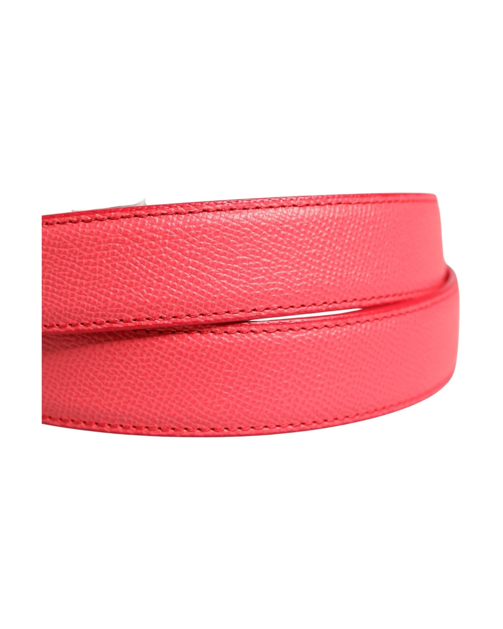 Dolce & Gabbana Pink Leather Calf Silver Metal Buckle Belt 