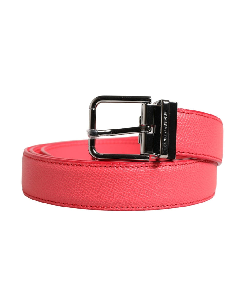Dolce & Gabbana Pink Leather Calf Silver Metal Buckle Belt Glam Steals