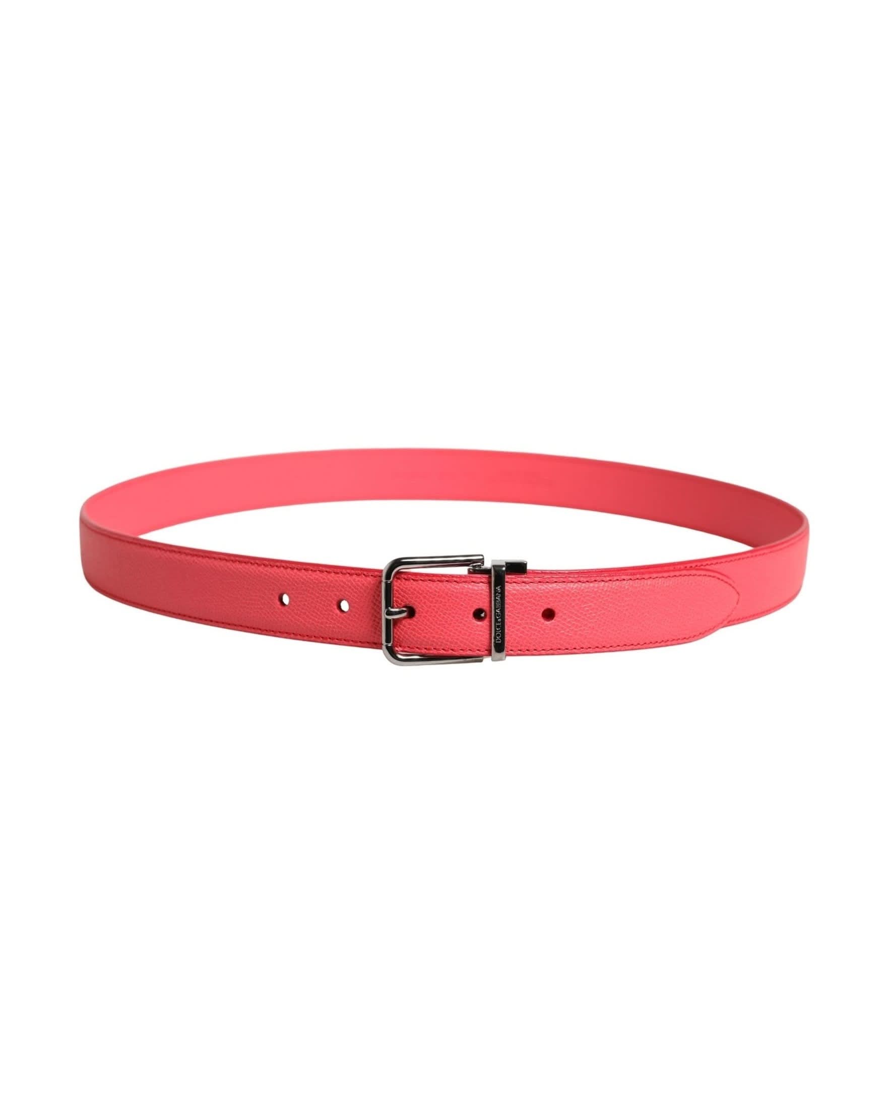Dolce & Gabbana Pink Leather Calf Silver Metal Buckle Belt 