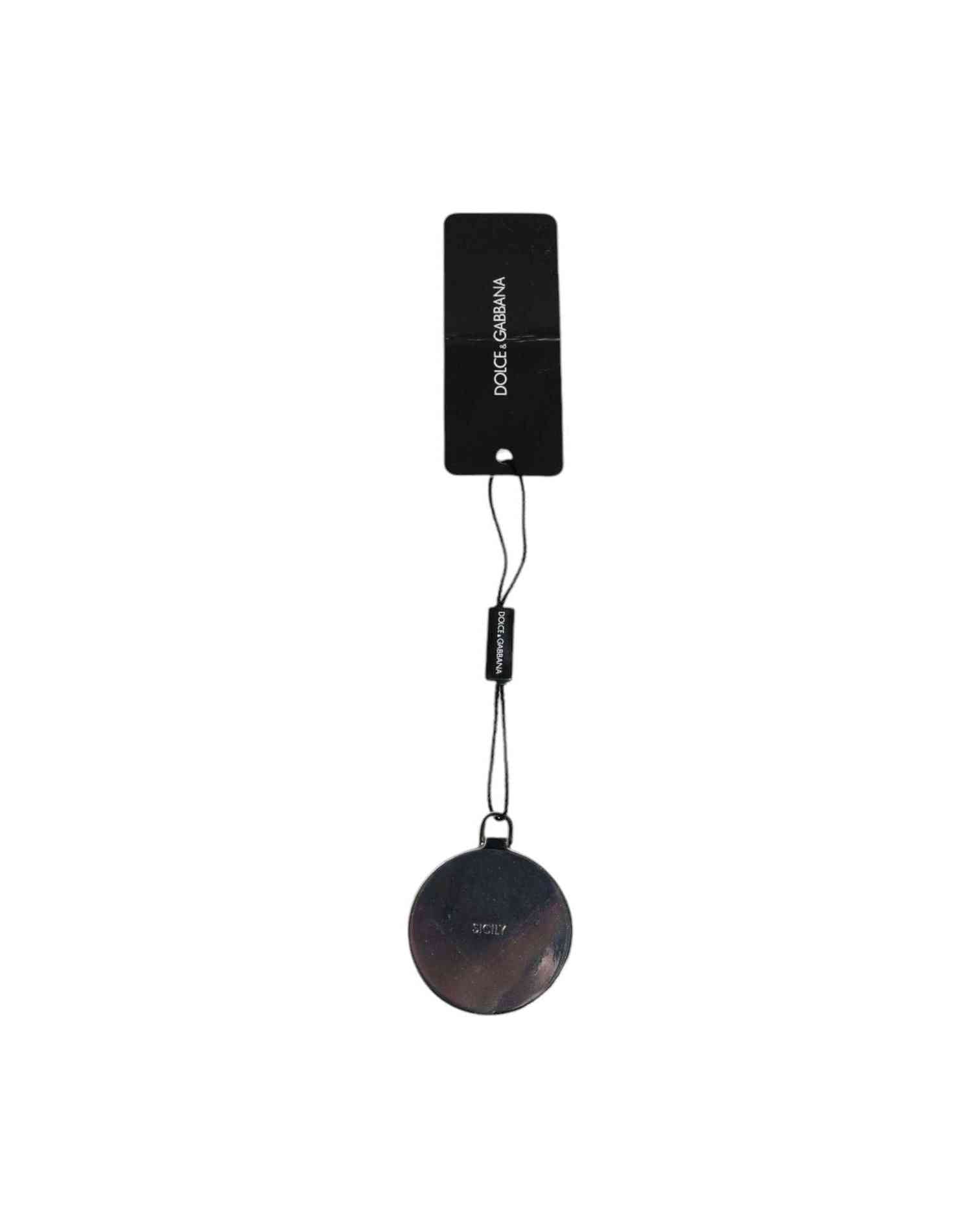Dolce & Gabbana Pink Leather Calfskin Round Logo Hand Mirror Holder Face Mirrors