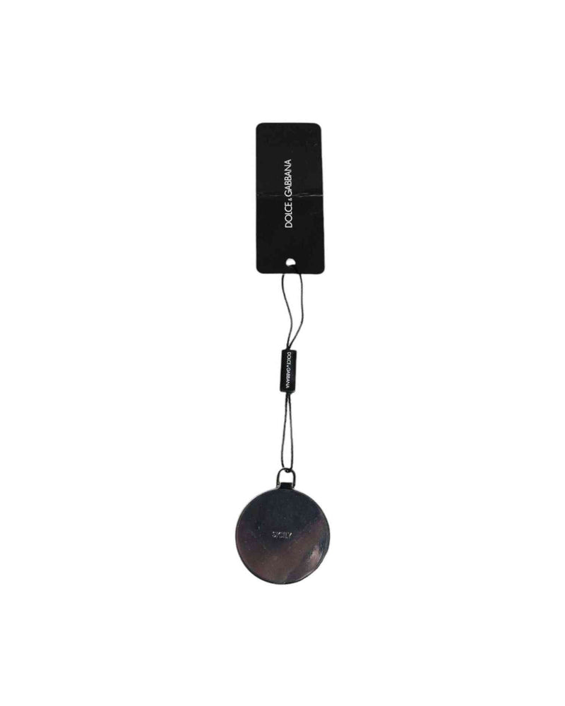Dolce & Gabbana Pink Leather Calfskin Round Logo Hand Mirror Holder Face Mirrors
