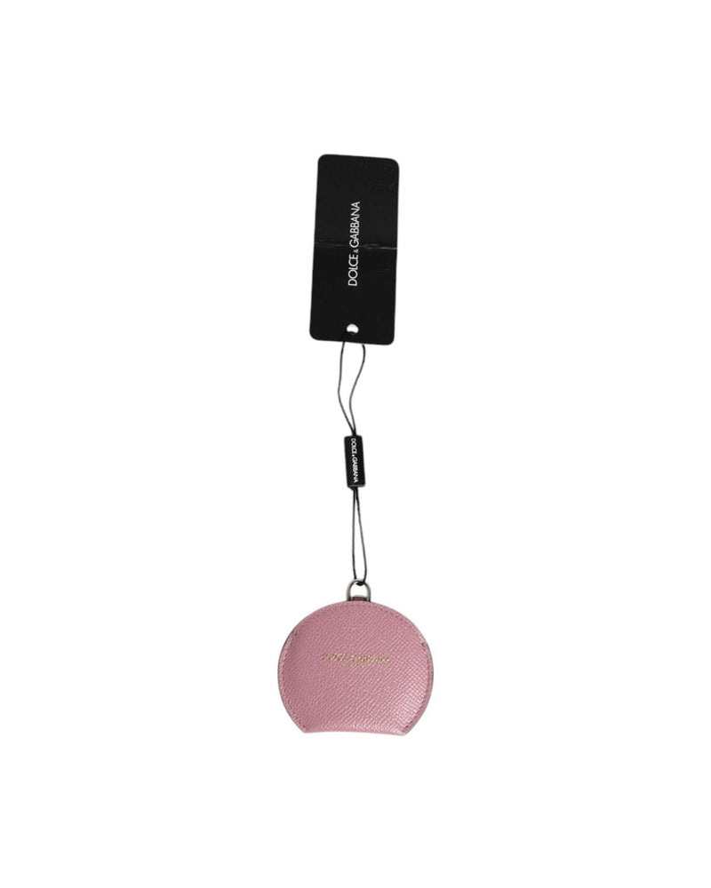 Dolce & Gabbana Pink Leather Calfskin Round Logo Hand Mirror Holder Face Mirrors
