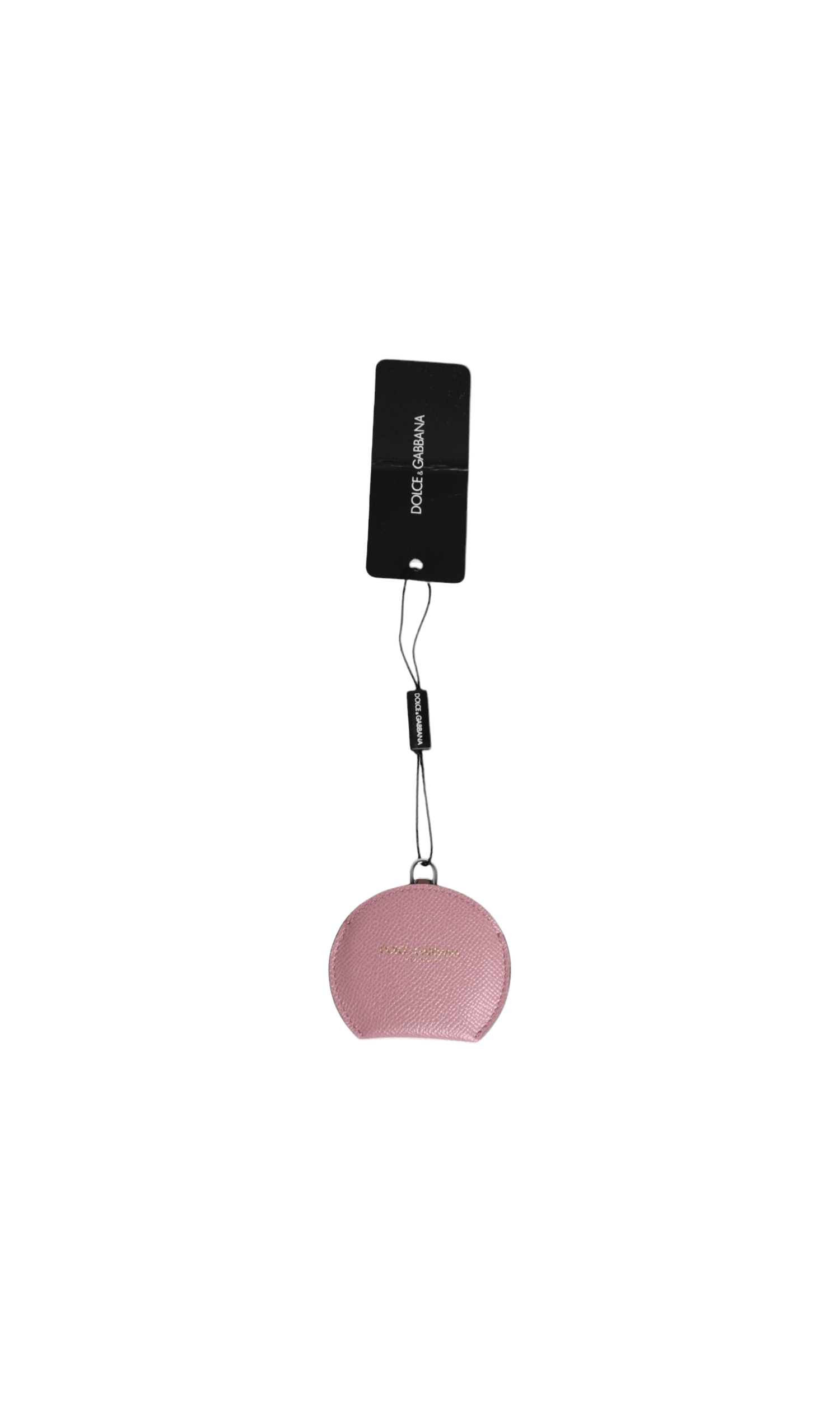 Dolce & Gabbana Pink Leather Calfskin Round Logo Hand Mirror Holder Glam Steals