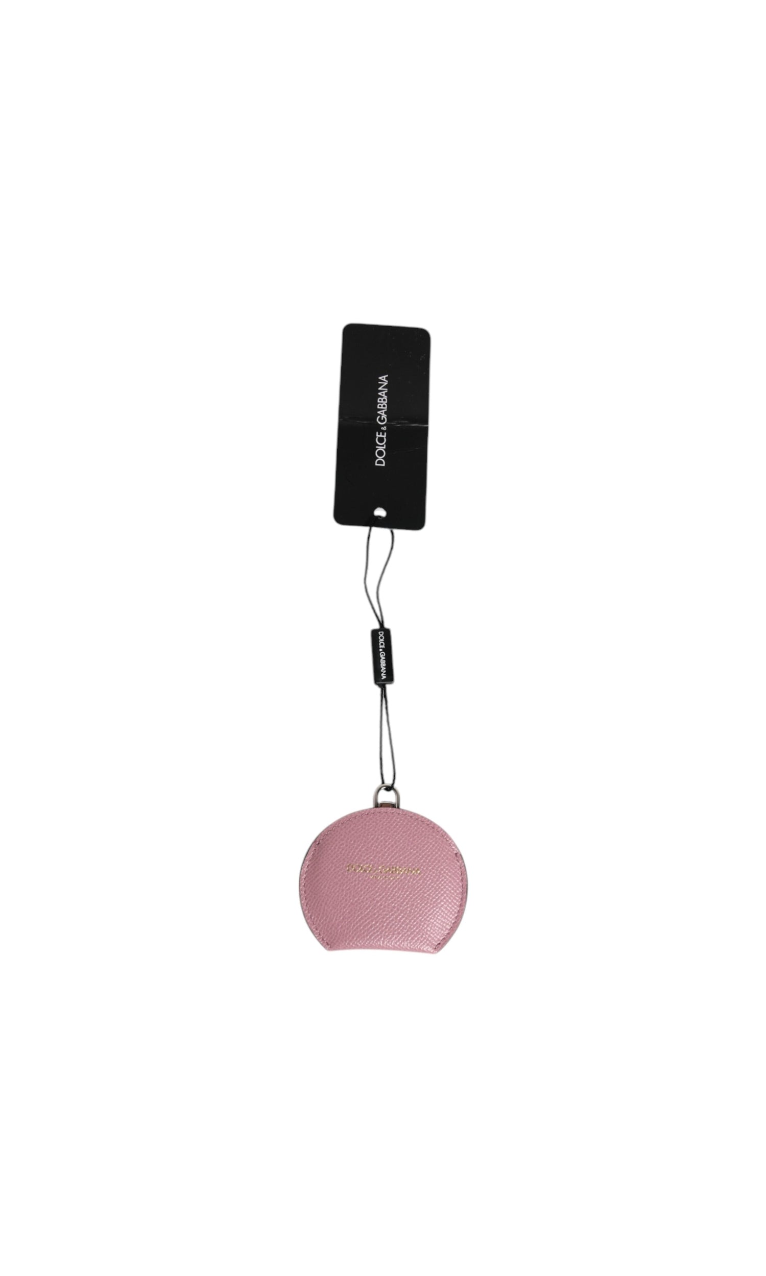 Dolce & Gabbana Pink Leather Calfskin Round Logo Hand Mirror Holder Glam Steals