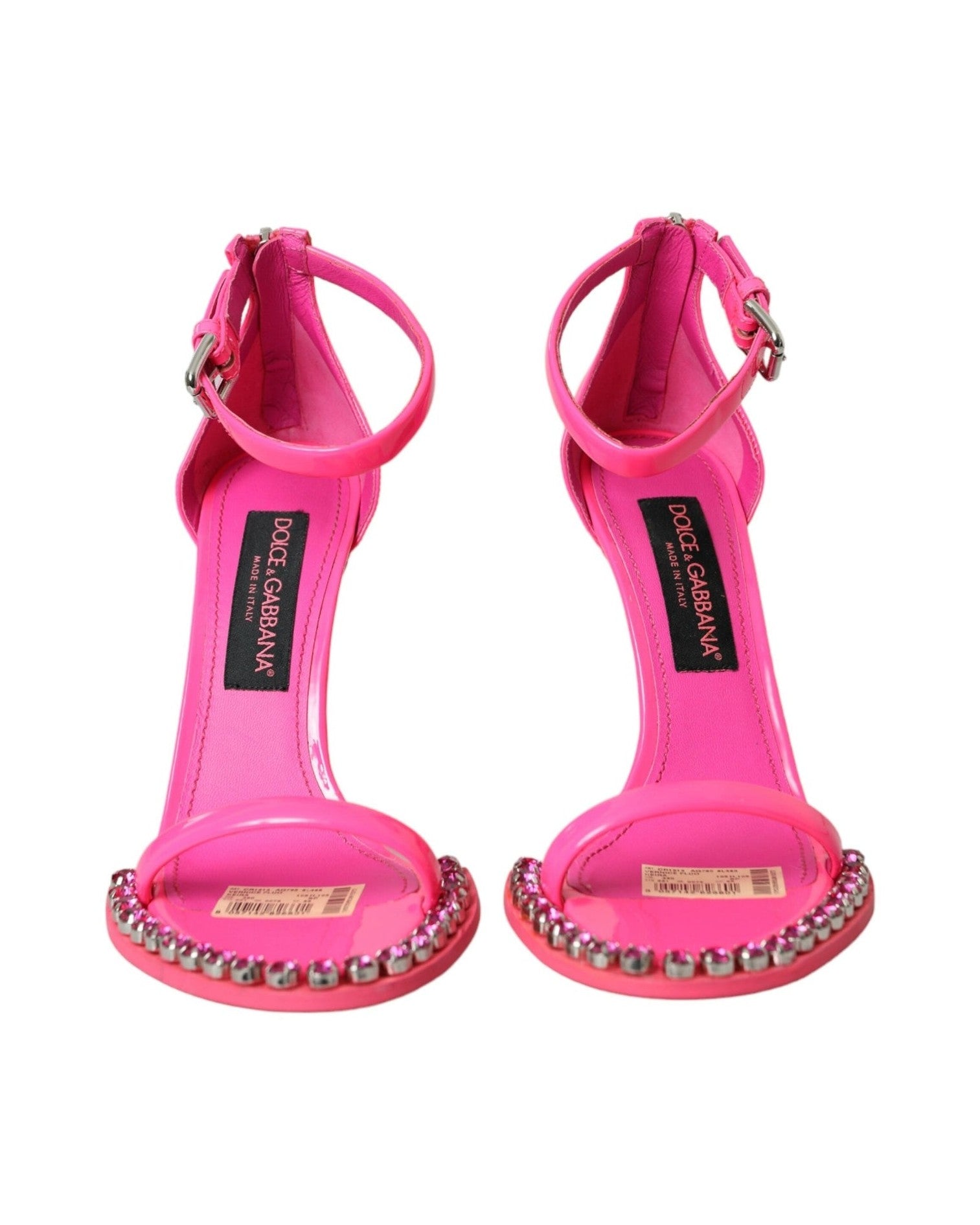 Dolce & Gabbana Pink Leather Crystal Heels Sandals Shoes Heels