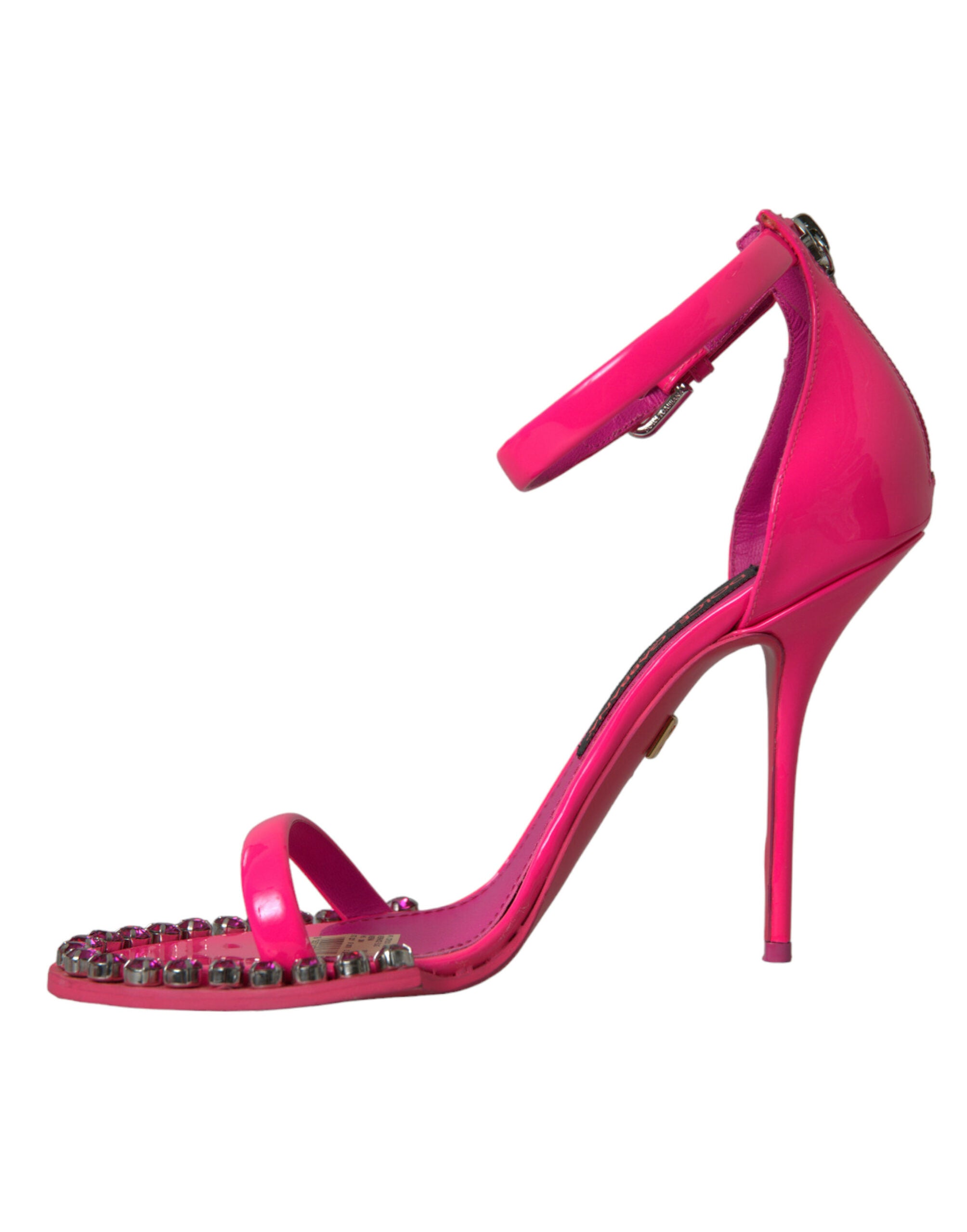 Dolce & Gabbana Pink Leather Crystal Heels Sandals Shoes Glam Steals