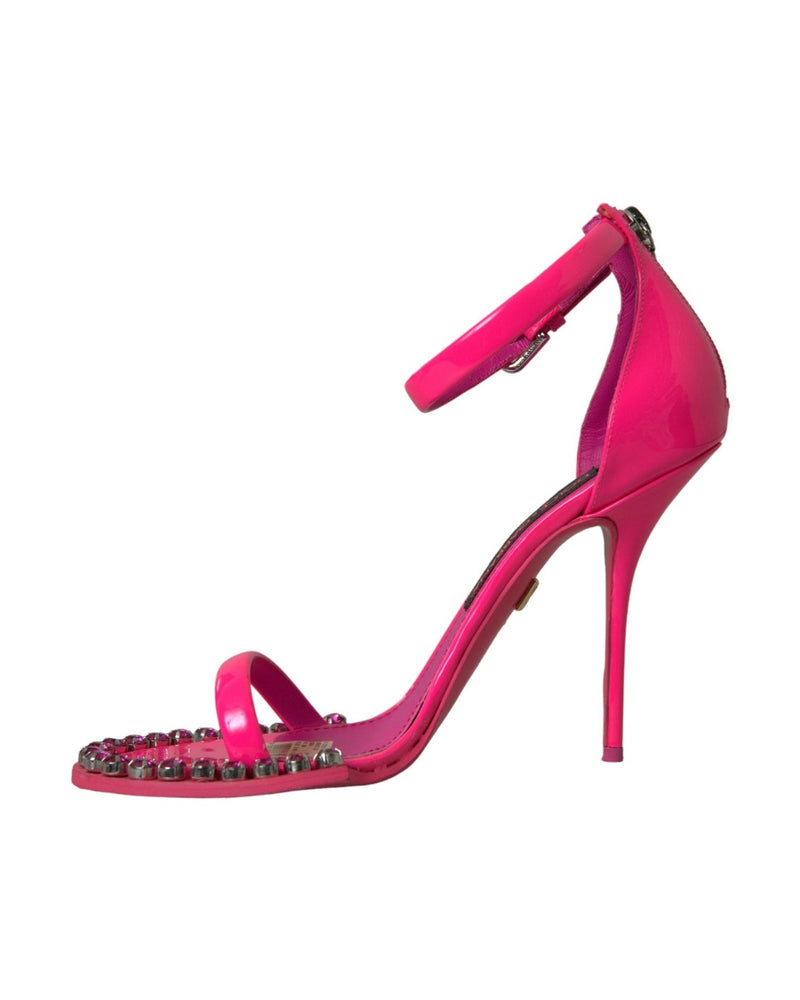 Dolce & Gabbana Pink Leather Crystal Heels Sandals Shoes Glam Steals