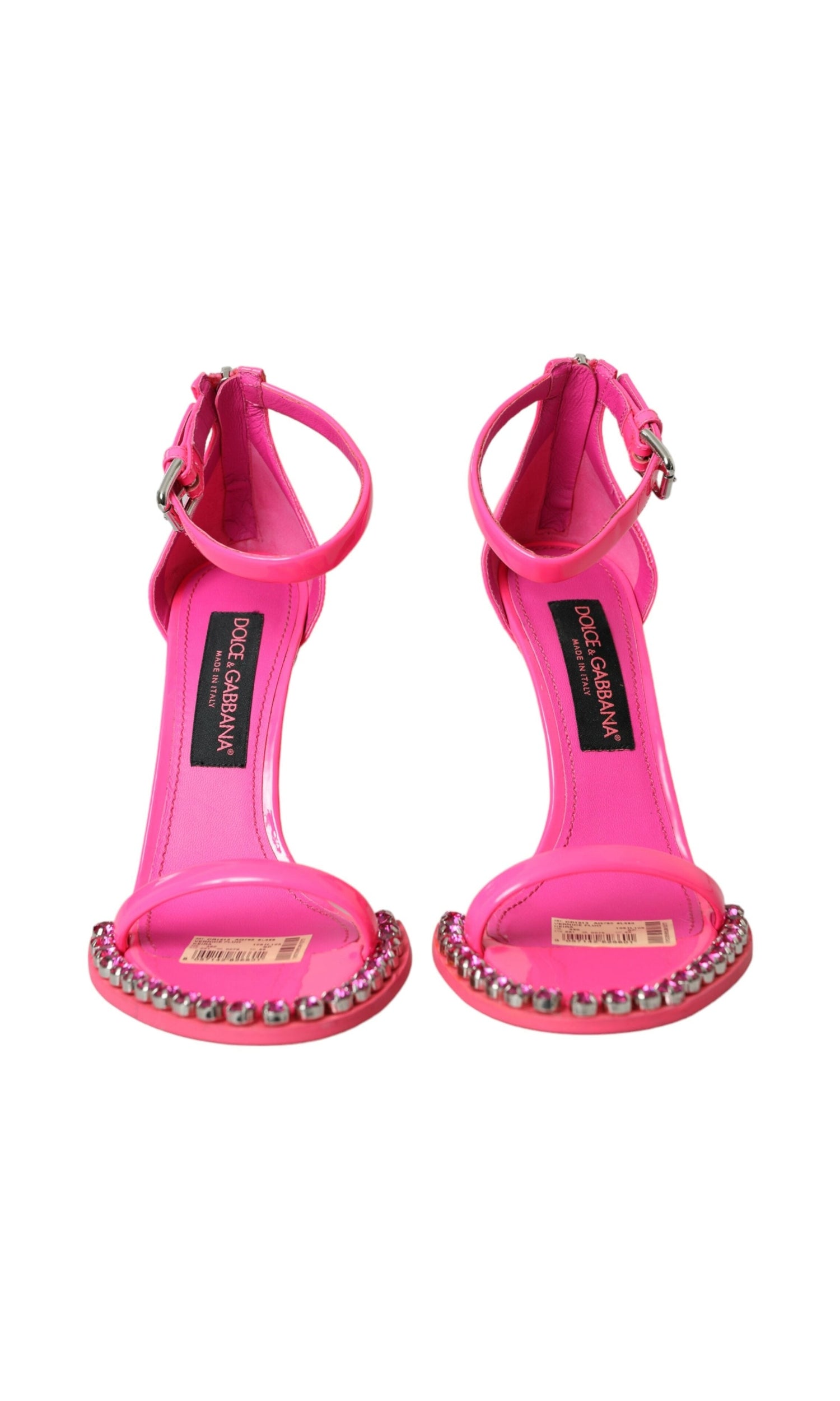 Dolce & Gabbana Pink Leather Crystal Heels Sandals Shoes Glam Steals