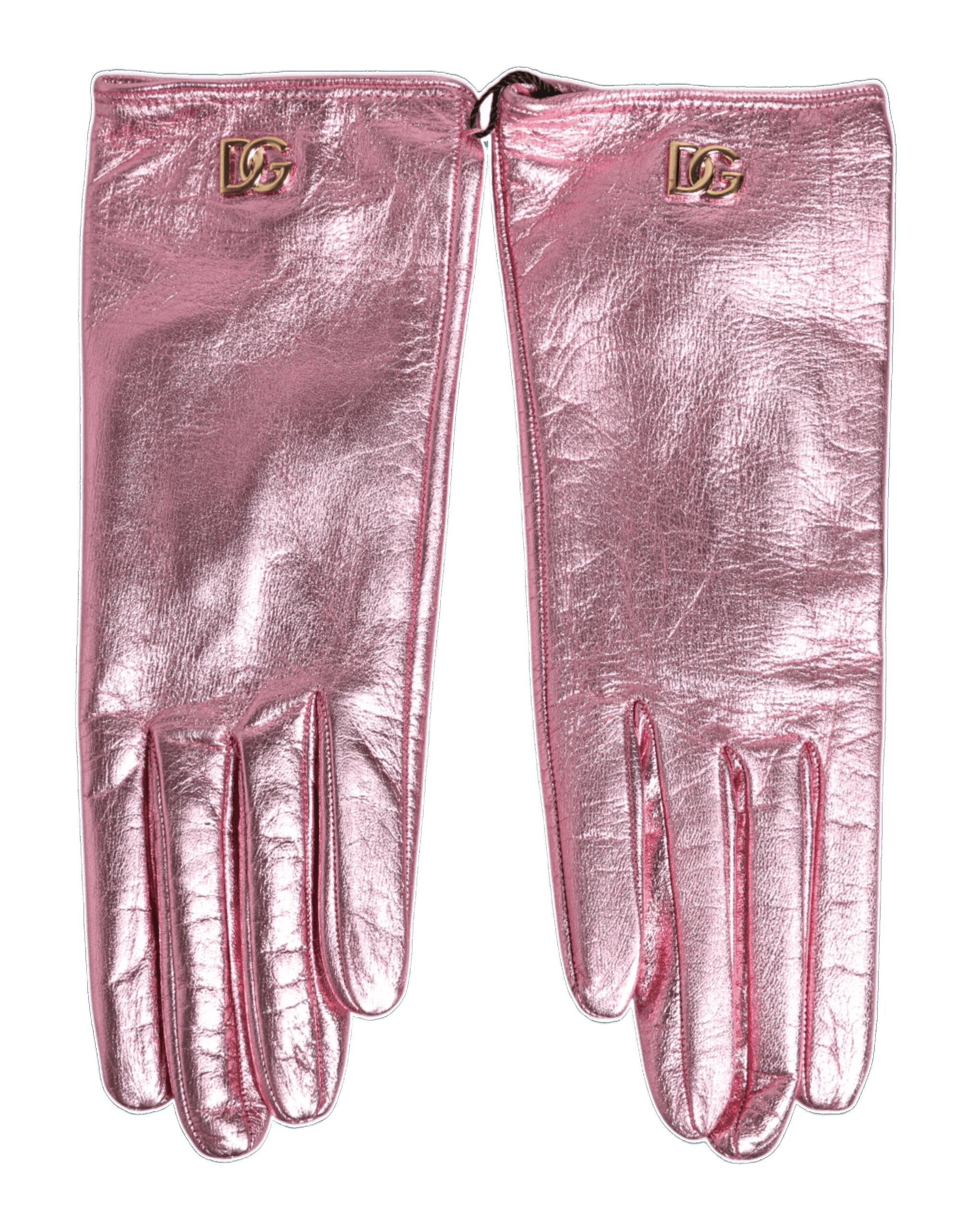 Dolce & Gabbana Pink Leather Dg Logo Wrist Length Mitten Gloves