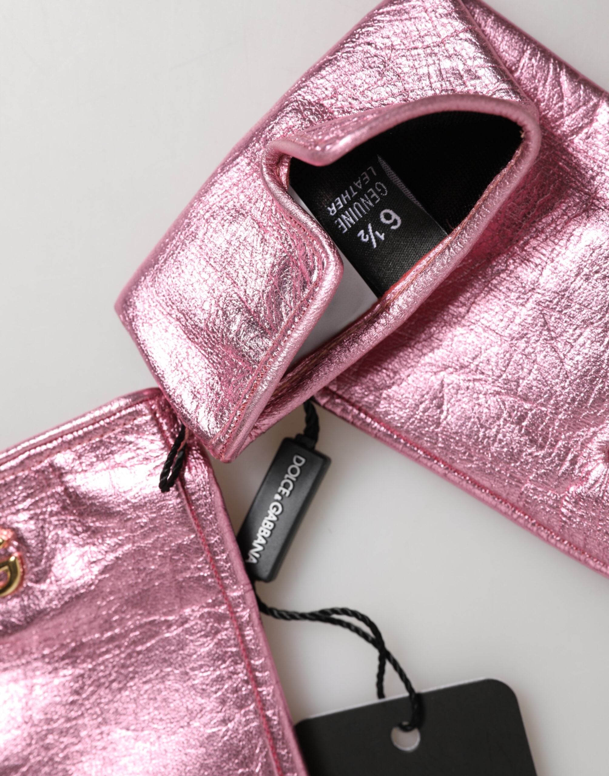 Dolce & Gabbana Pink Leather Dg Logo Wrist Length Mitten Gloves Glam Steals