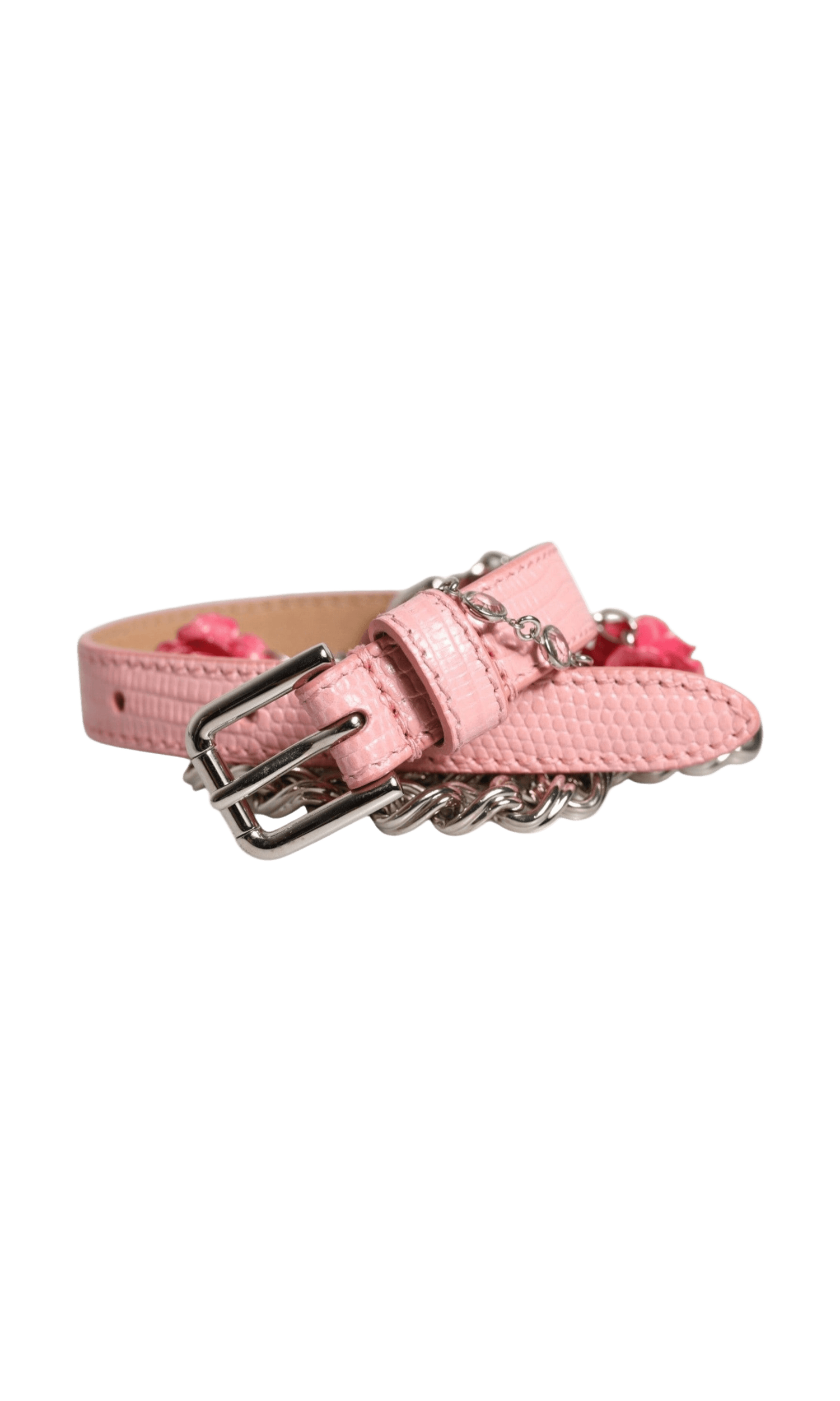 Dolce & Gabbana Pink Leather Embelished Roses Textured Belt Glam Steals