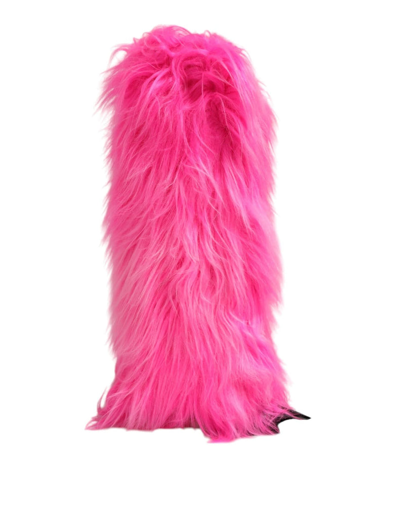 Dolce & Gabbana Pink Leather Faux Fur High Heels Boots Shoes 