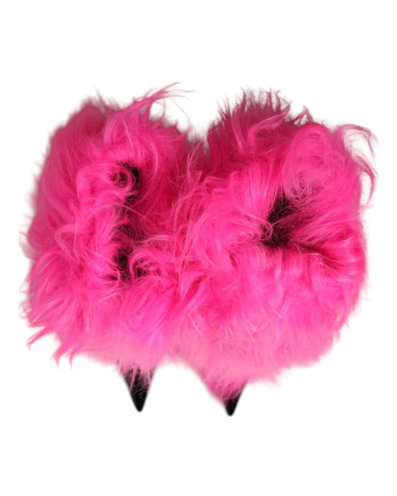 Dolce & Gabbana Pink Leather Faux Fur High Heels Boots Shoes 