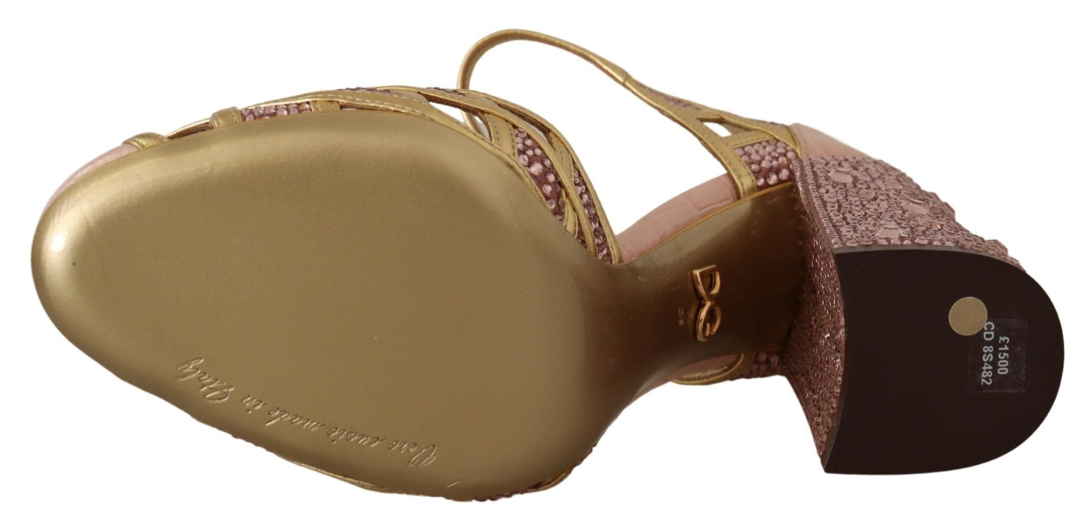 Dolce & Gabbana Pink Leather Gold Crystal Pumps T Strap Shoes Heels
