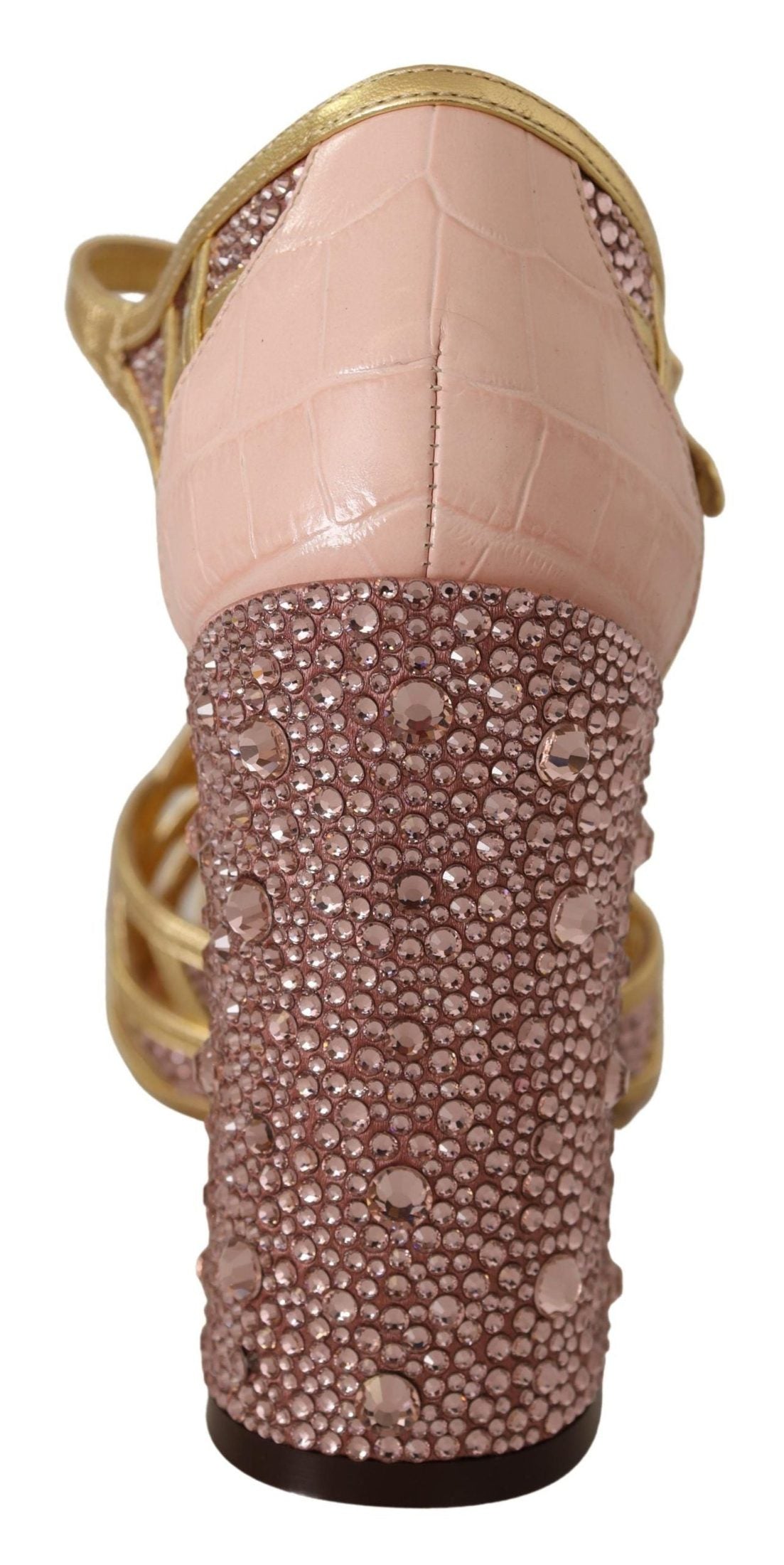 Dolce & Gabbana Pink Leather Gold Crystal Pumps T Strap Shoes Heels