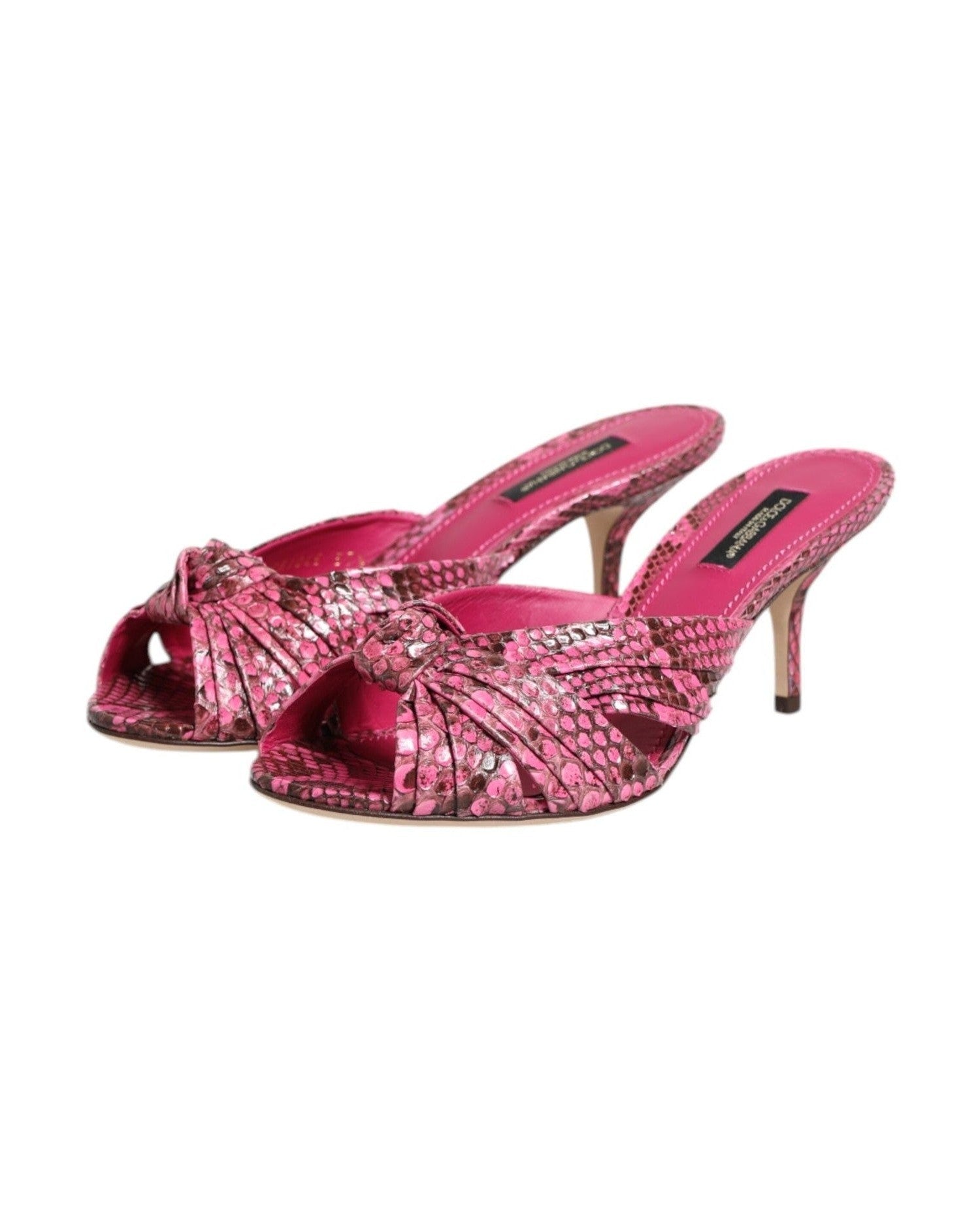 Dolce & Gabbana Pink Leather Heels Slides Sandals Shoes Heels