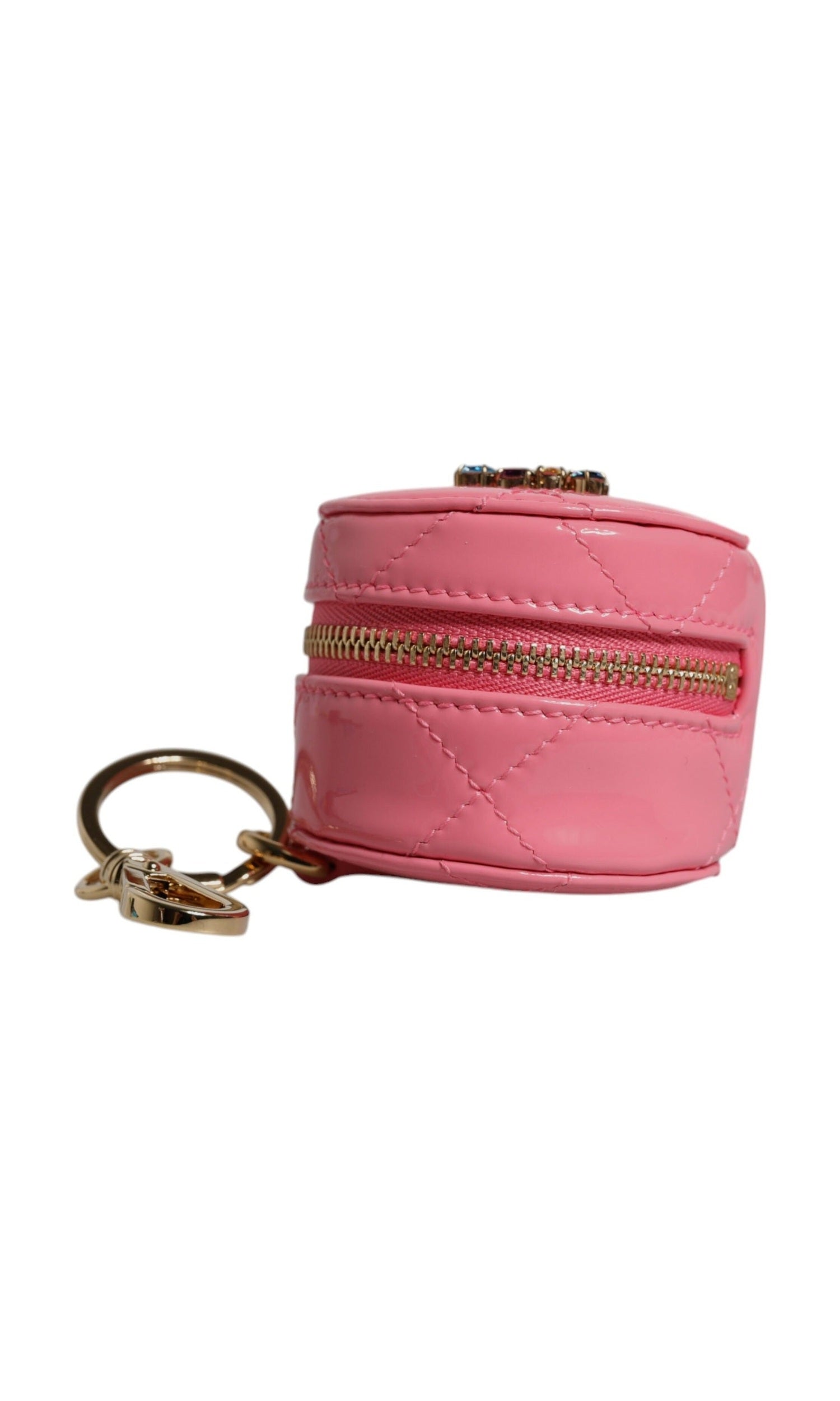 Dolce & Gabbana Pink Leather Lamb Dg Crystal Round Coin Purse Wallet Glam Steals